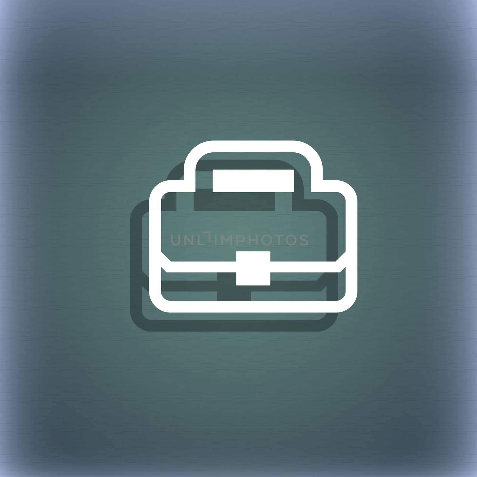 Briefcase icon symbol on the blue-green abstract background with shadow and space for your text.  by serhii_lohvyniuk