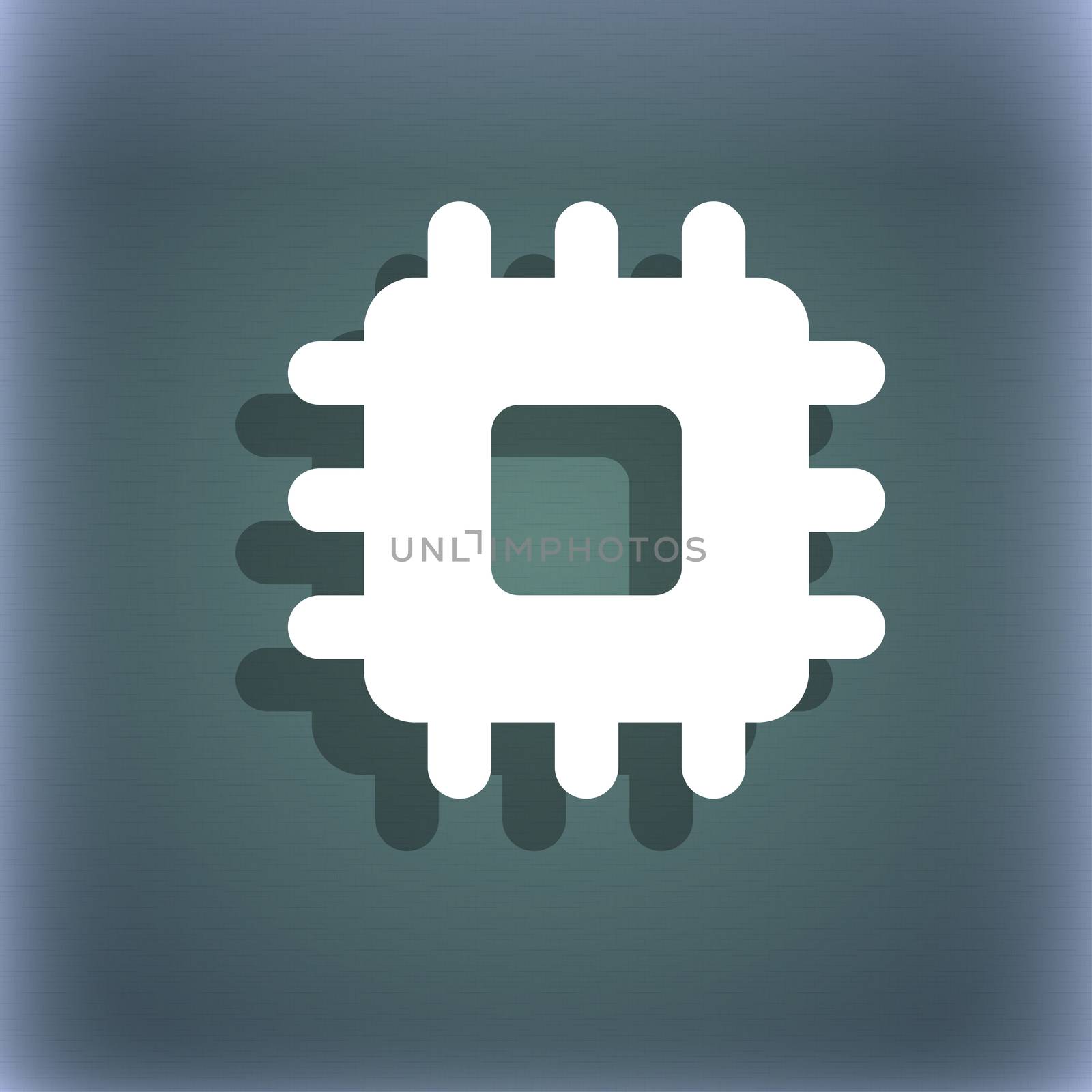 Central Processing Unit icon symbol on the blue-green abstract background with shadow and space for your text.  by serhii_lohvyniuk