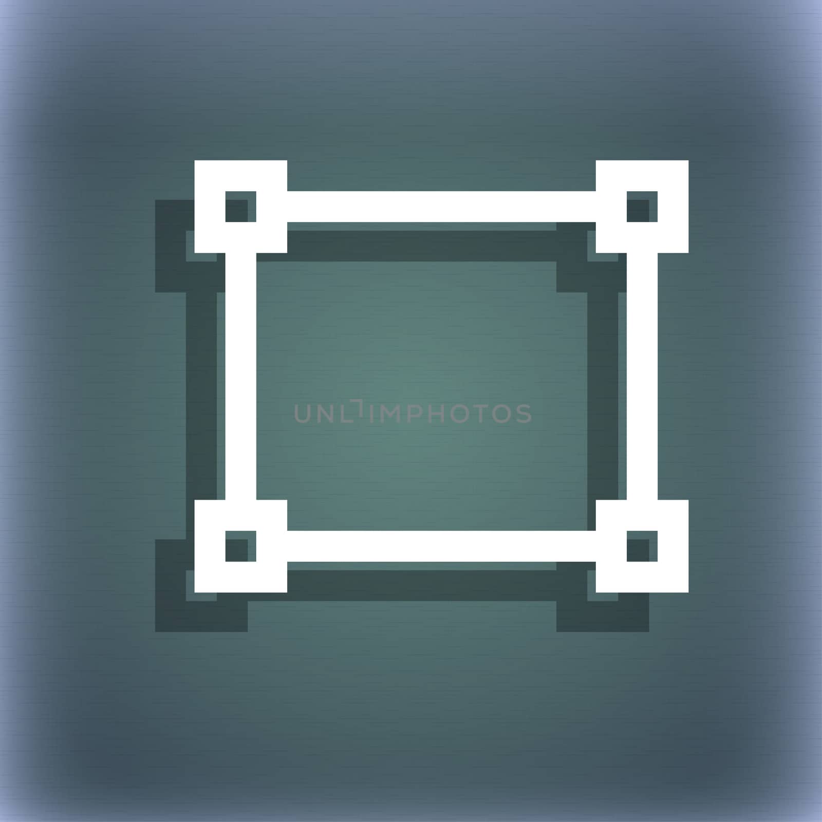 Crops and Registration Marks icon symbol on the blue-green abstract background with shadow and space for your text.  by serhii_lohvyniuk