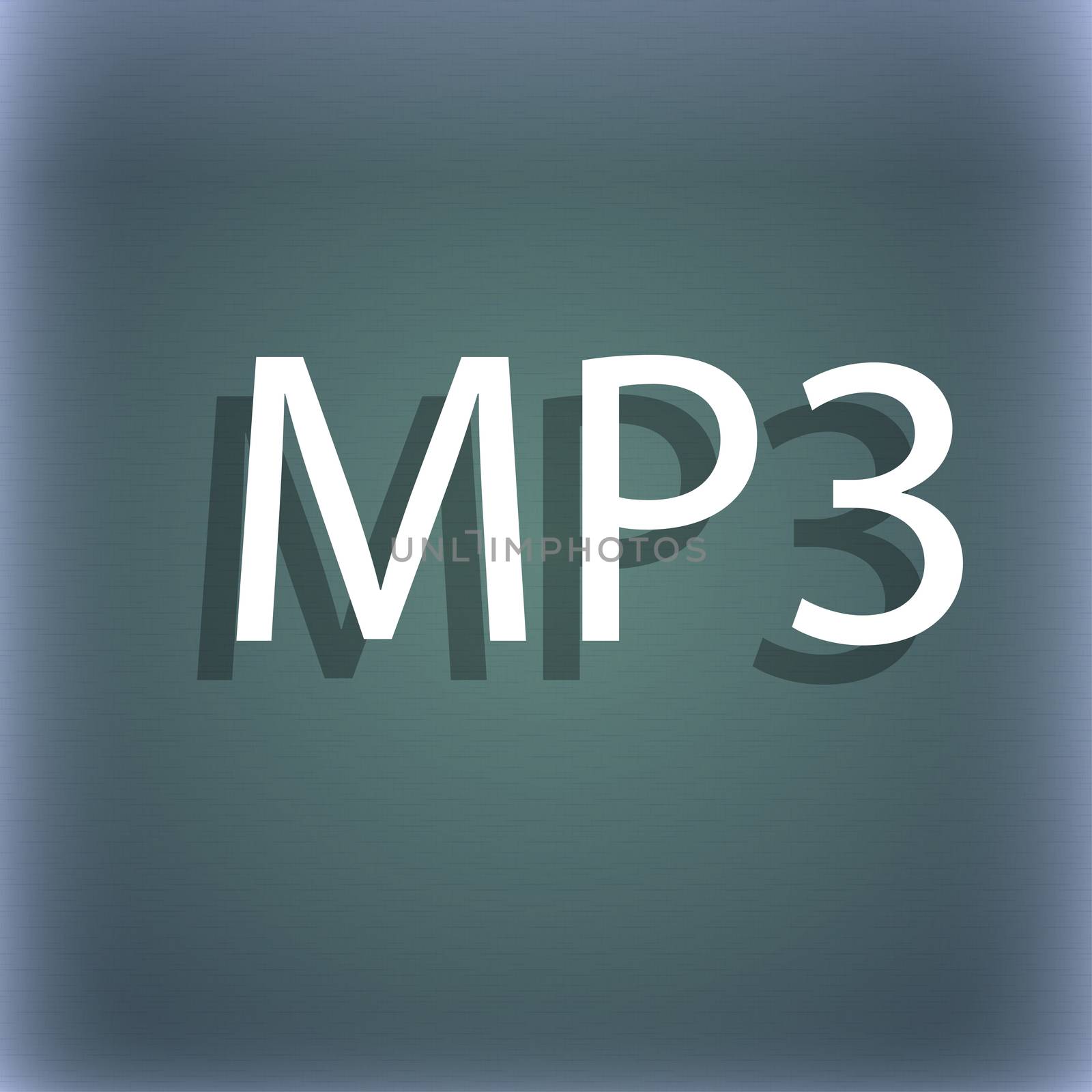 Mp3 music format sign icon. Musical symbol. On the blue-green abstract background with shadow and space for your text.  by serhii_lohvyniuk