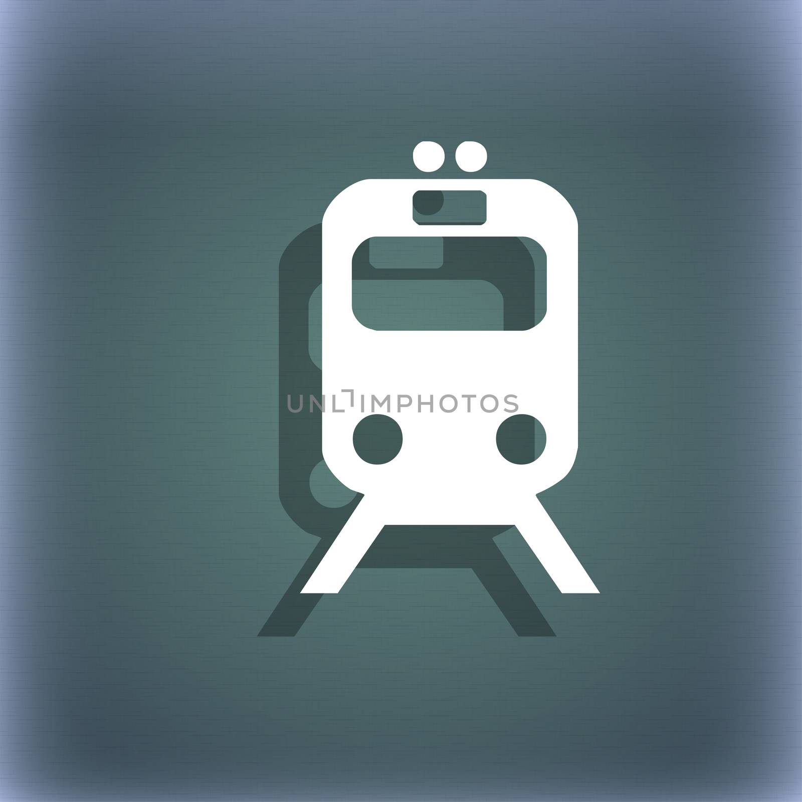 train icon symbol on the blue-green abstract background with shadow and space for your text.  by serhii_lohvyniuk