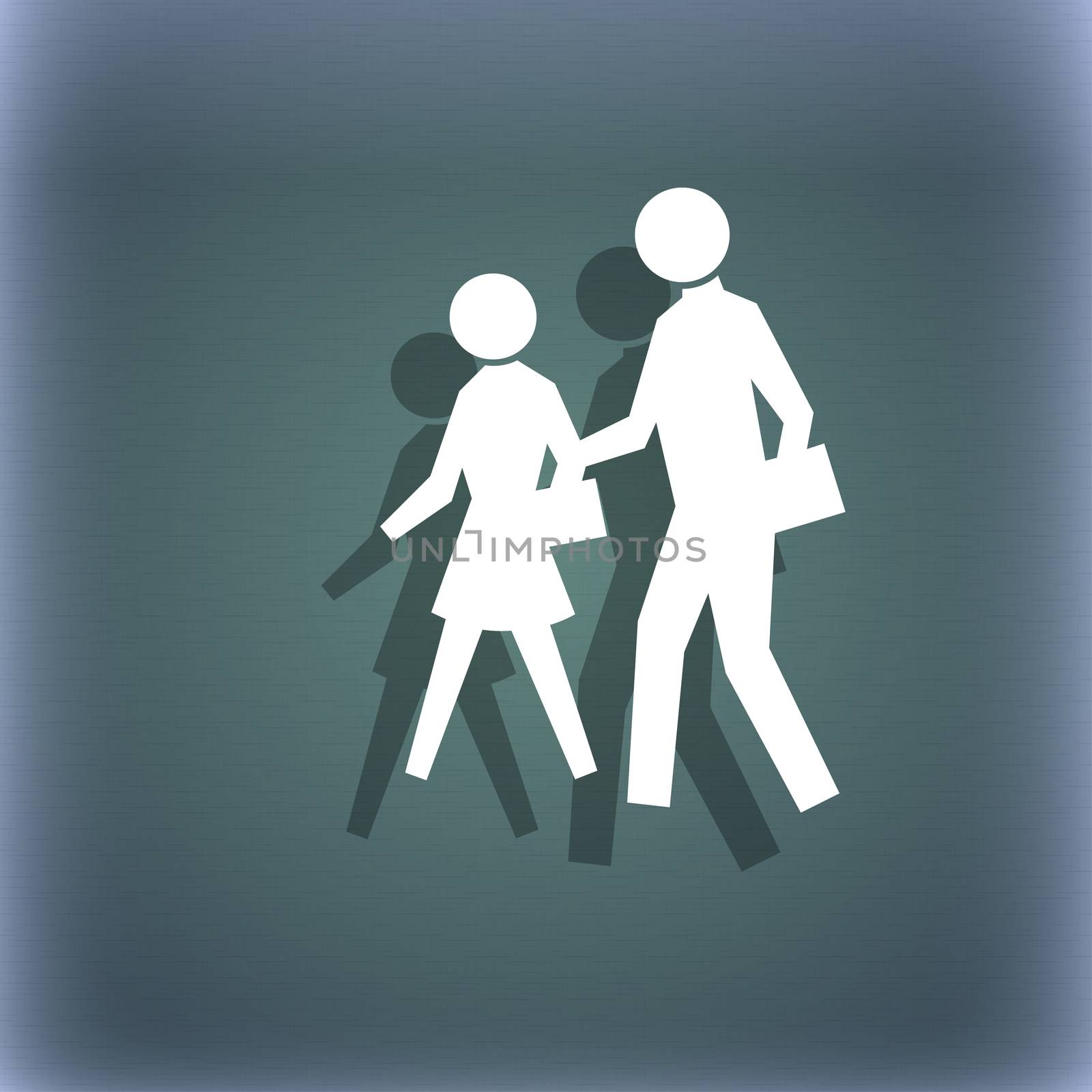 crosswalk icon symbol on the blue-green abstract background with shadow and space for your text. illustration