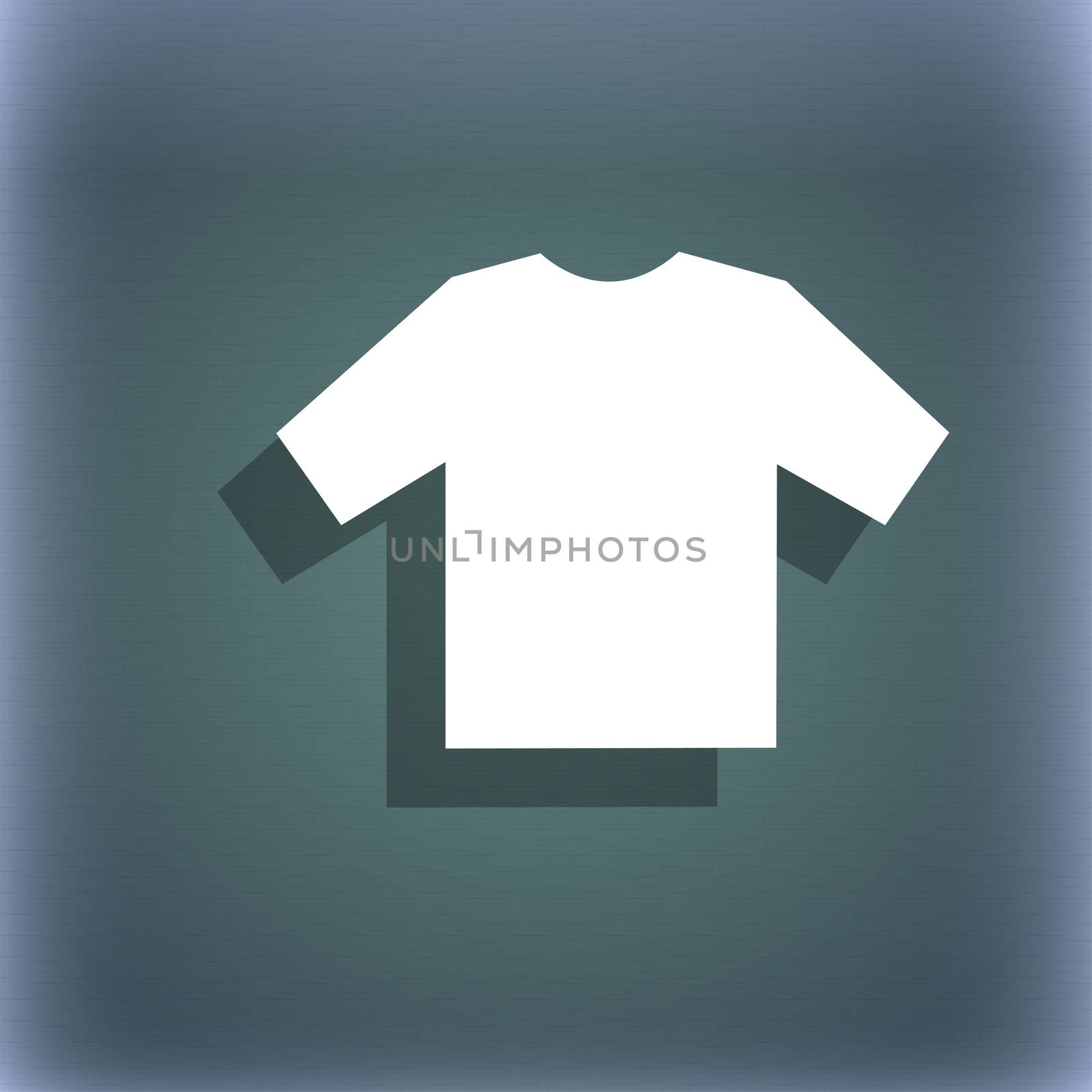 t-shirt icon symbol on the blue-green abstract background with shadow and space for your text.  by serhii_lohvyniuk