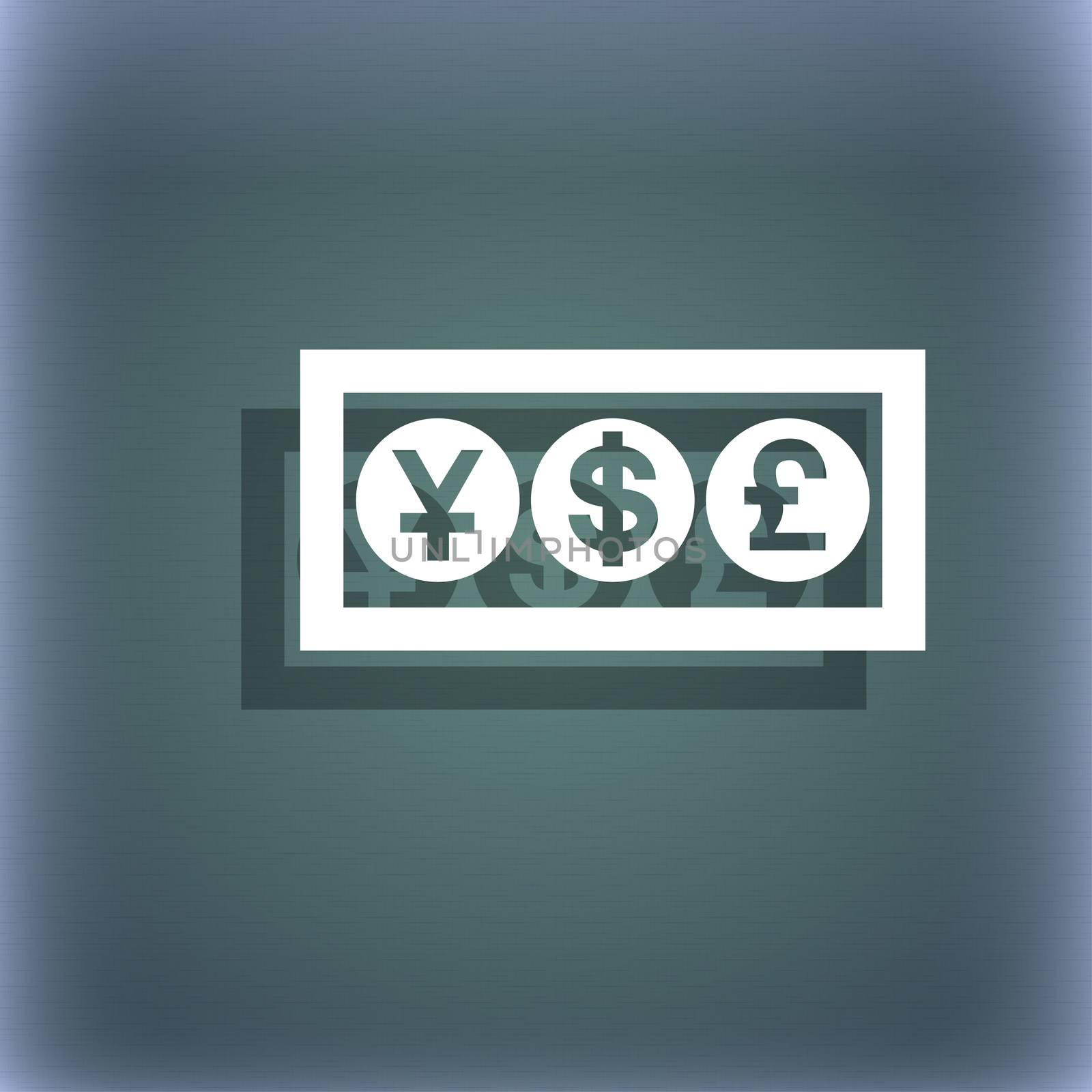 Cash currency icon symbol on the blue-green abstract background with shadow and space for your text.  by serhii_lohvyniuk