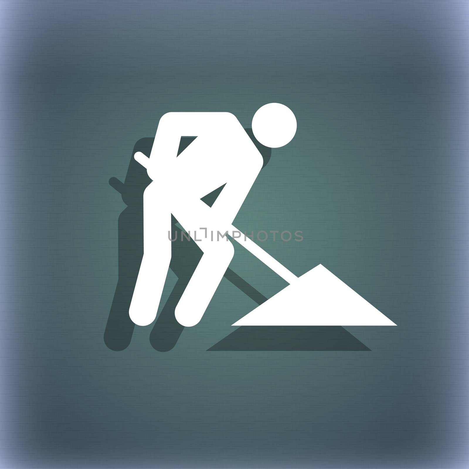 repair of road, construction work icon symbol on the blue-green abstract background with shadow and space for your text. illustration