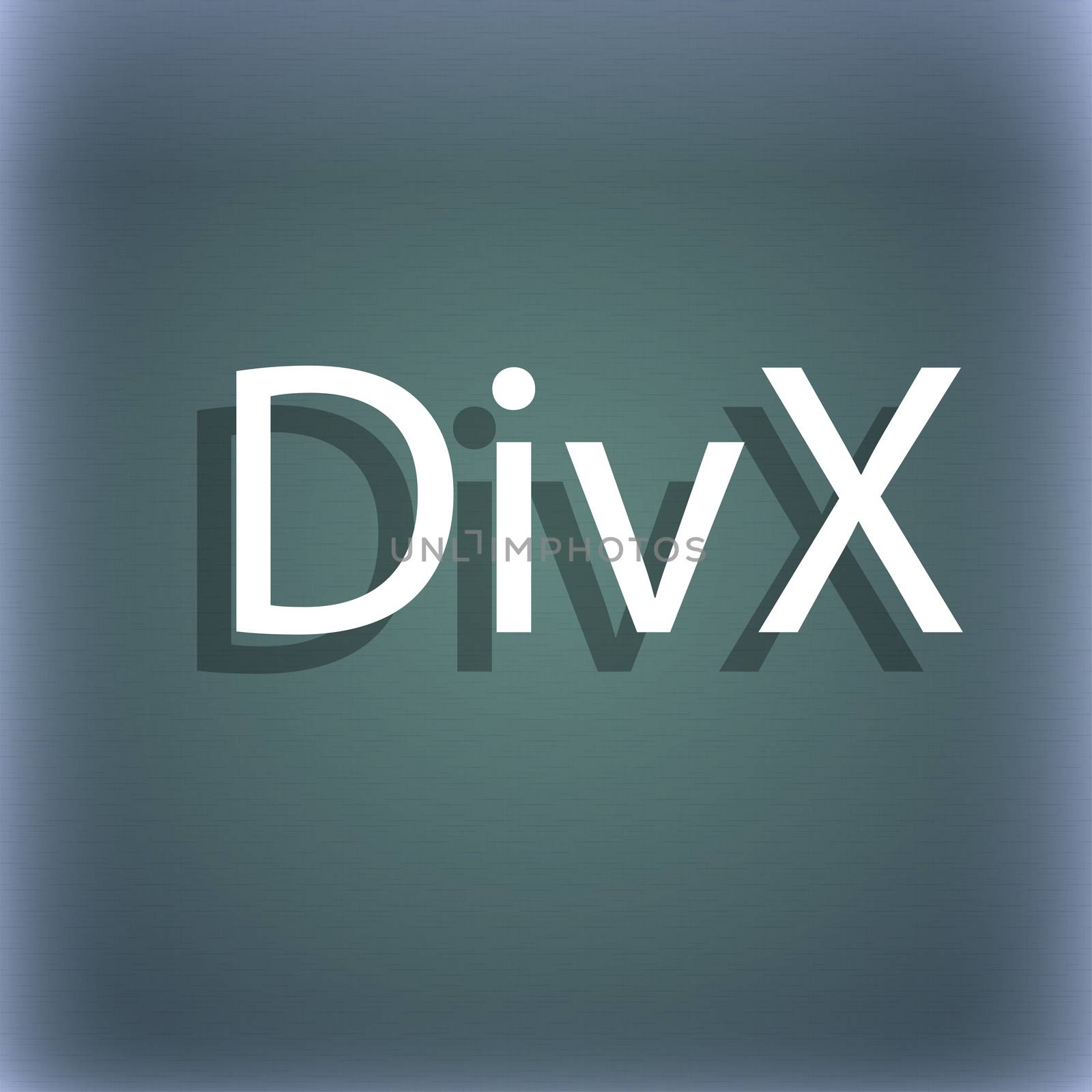 DivX video format sign icon. symbol. On the blue-green abstract background with shadow and space for your text.  by serhii_lohvyniuk