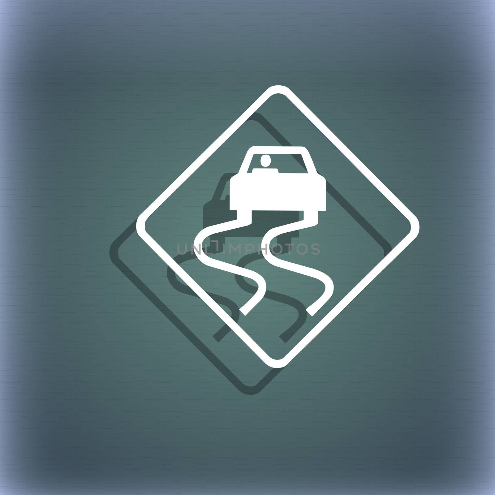 Road slippery icon symbol on the blue-green abstract background with shadow and space for your text.  by serhii_lohvyniuk