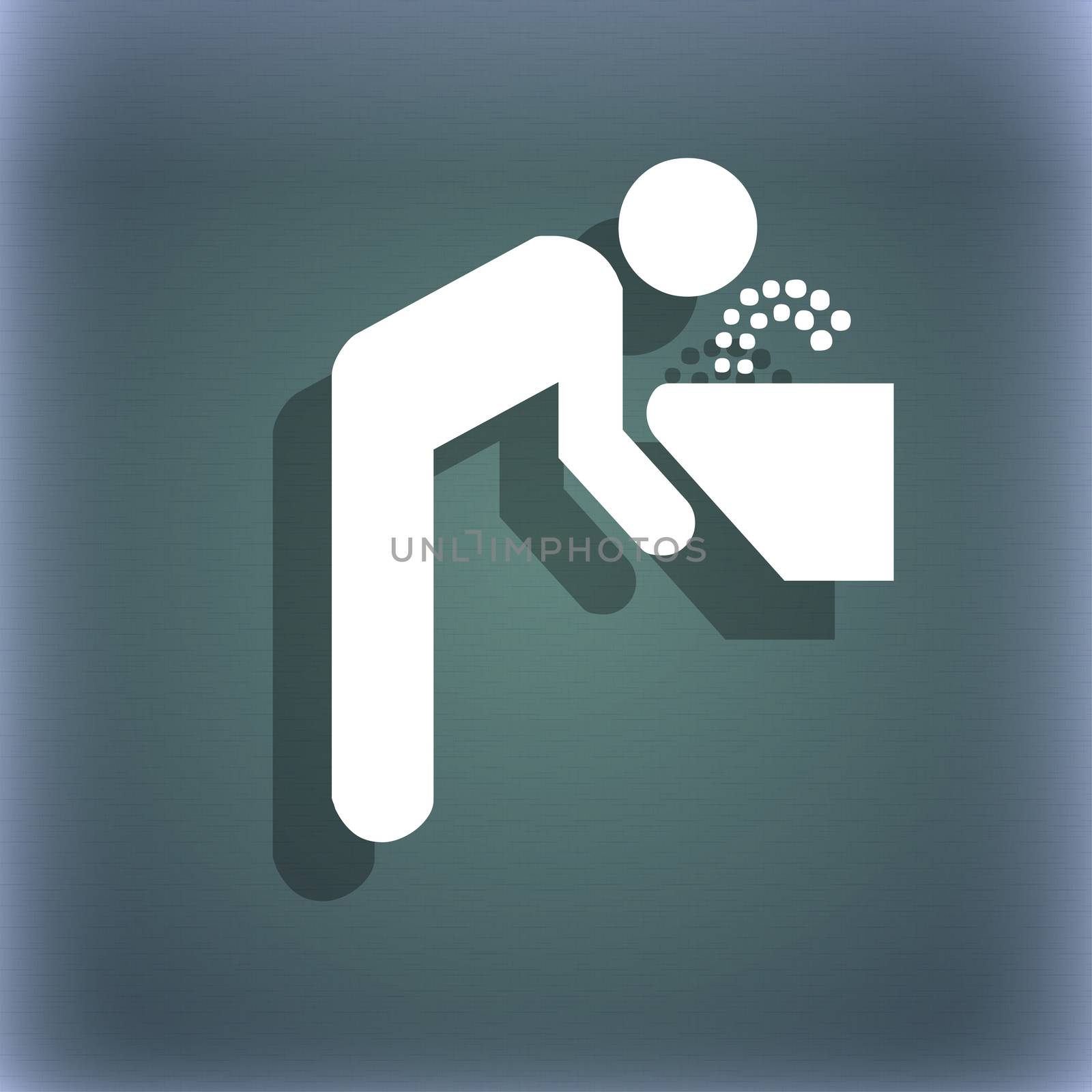 drinking fountain icon symbol on the blue-green abstract background with shadow and space for your text. illustration