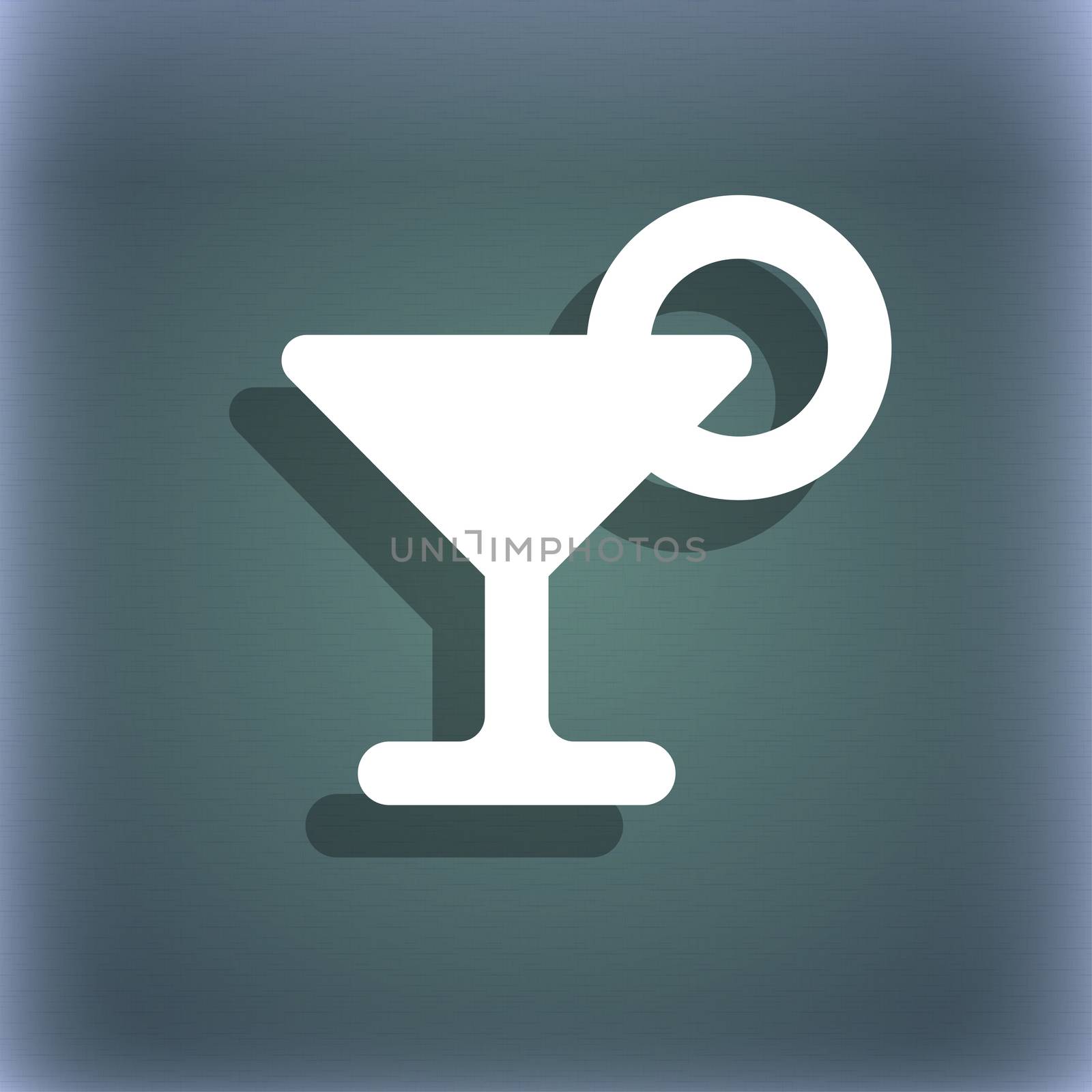 Drink, cocktail with a lemon icon symbol on the blue-green abstract background with shadow and space for your text.  by serhii_lohvyniuk