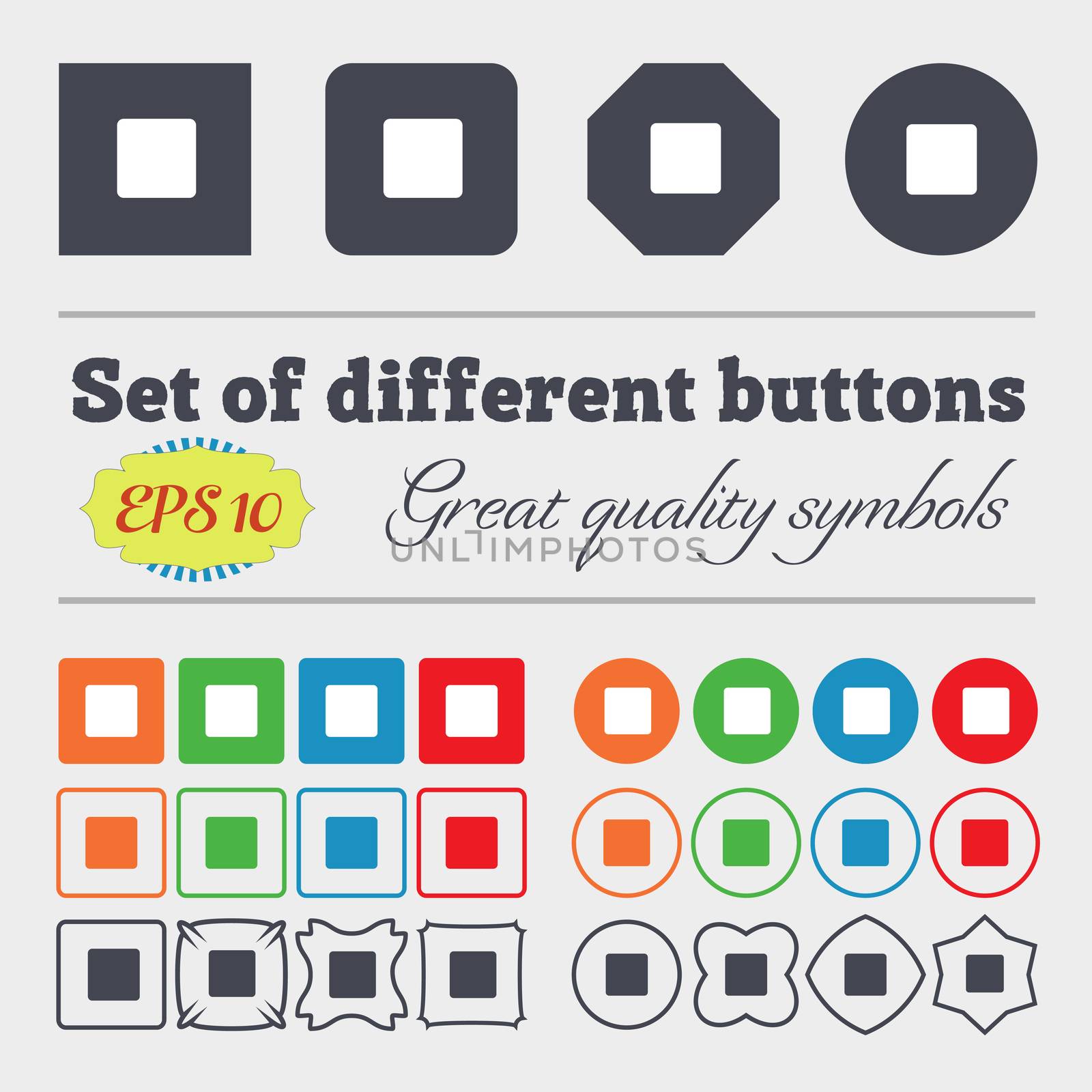stop button icon sign Big set of colorful, diverse, high-quality buttons. illustration