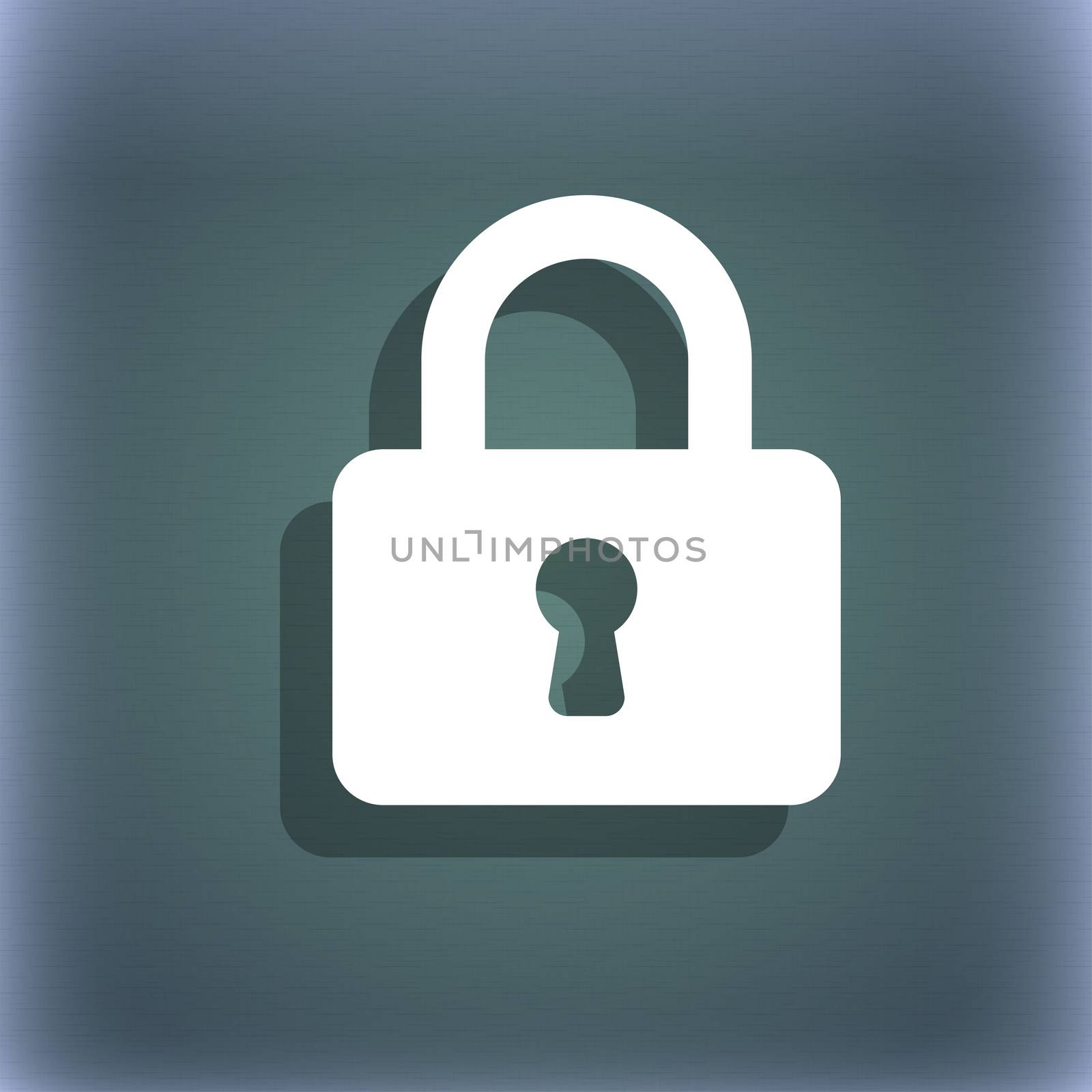 Pad Lock icon symbol on the blue-green abstract background with shadow and space for your text. illustration