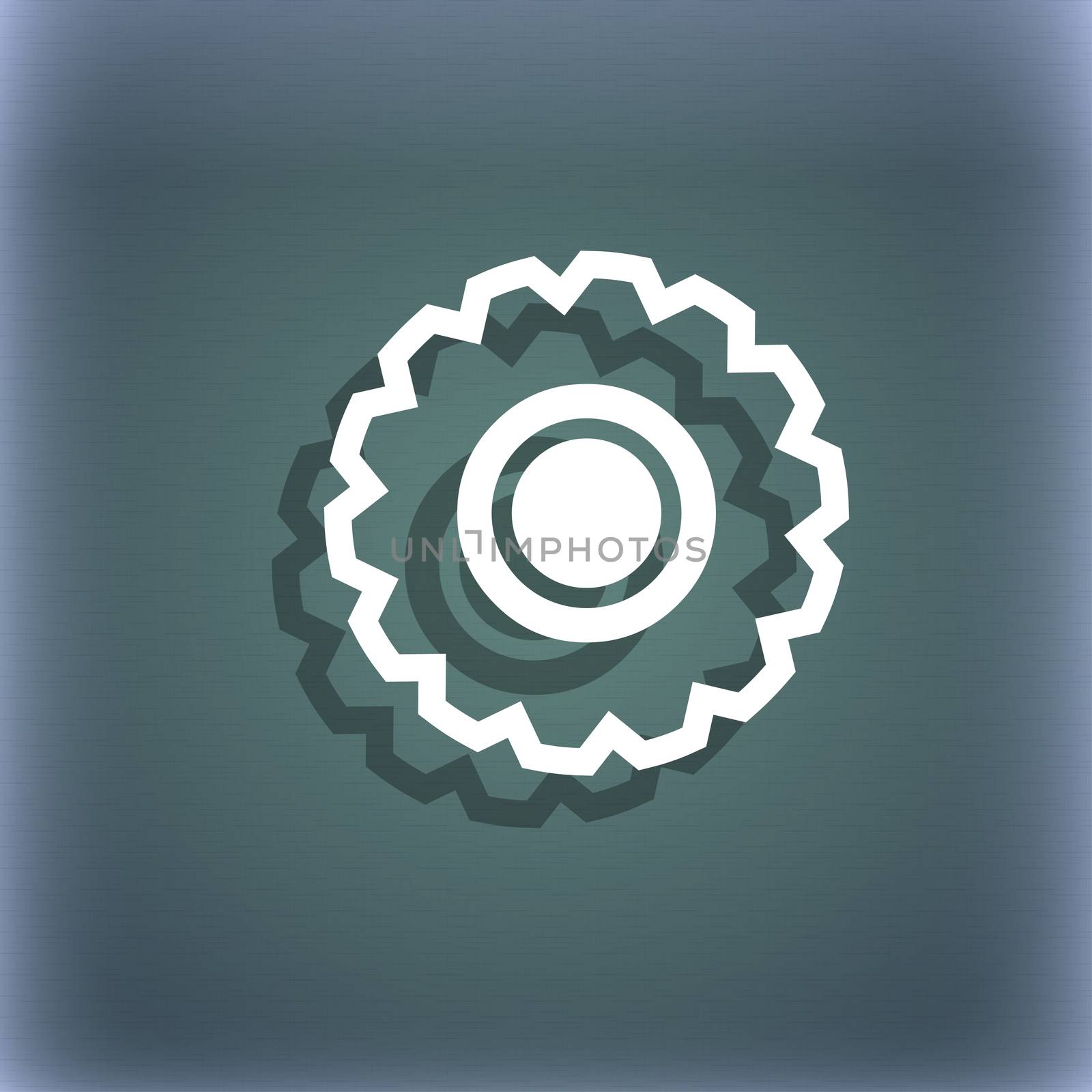 cogwhee icon symbol on the blue-green abstract background with shadow and space for your text. illustration