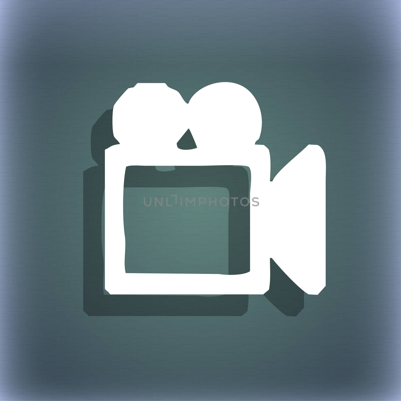 camcorder icon symbol on the blue-green abstract background with shadow and space for your text.  by serhii_lohvyniuk