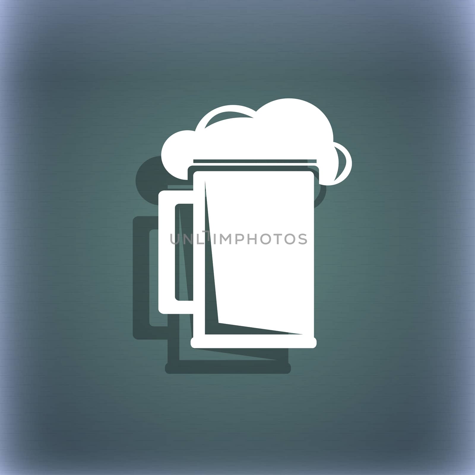 glass of beer icon symbol on the blue-green abstract background with shadow and space for your text.  by serhii_lohvyniuk