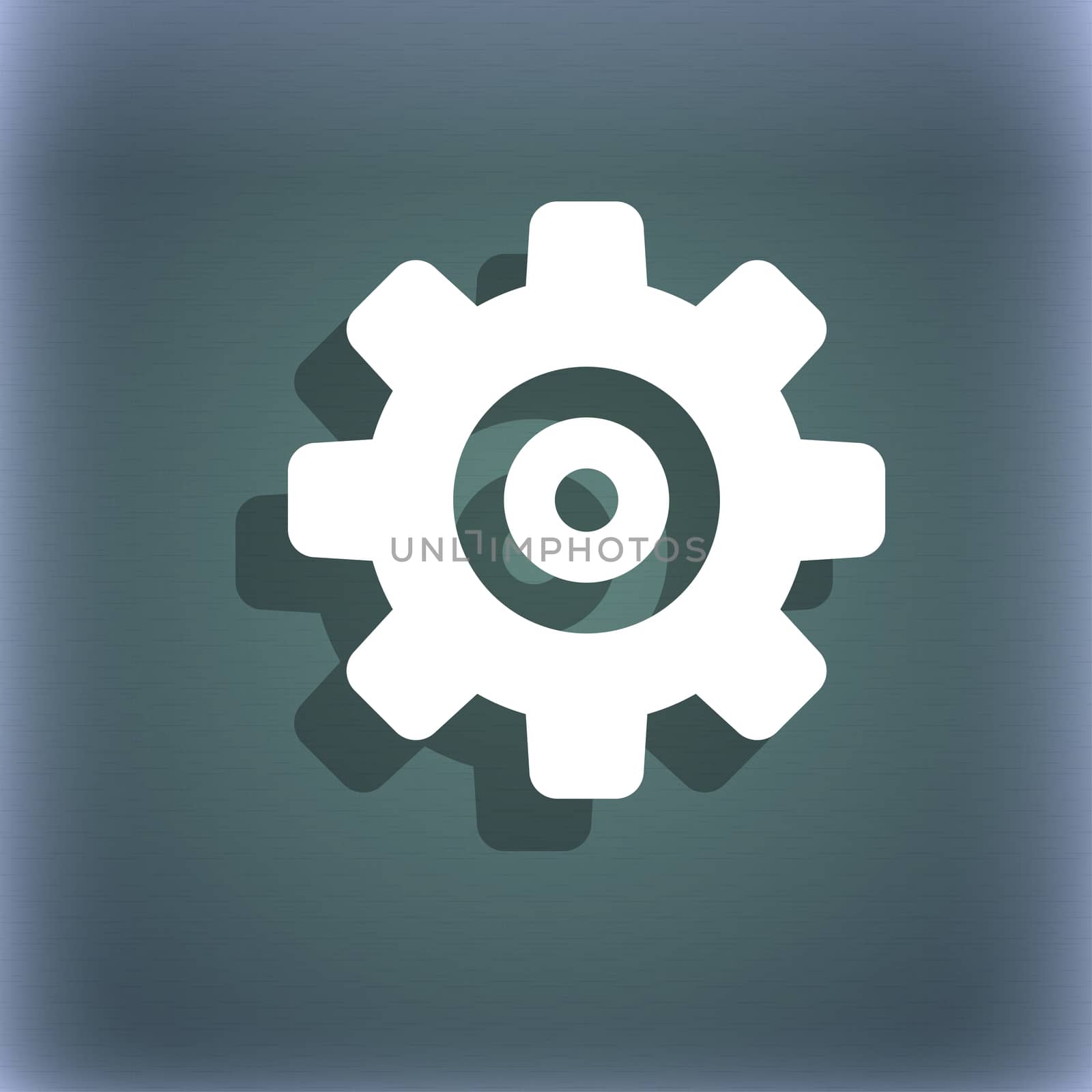 Cog settings, Cogwheel gear mechanism icon symbol on the blue-green abstract background with shadow and space for your text. illustration