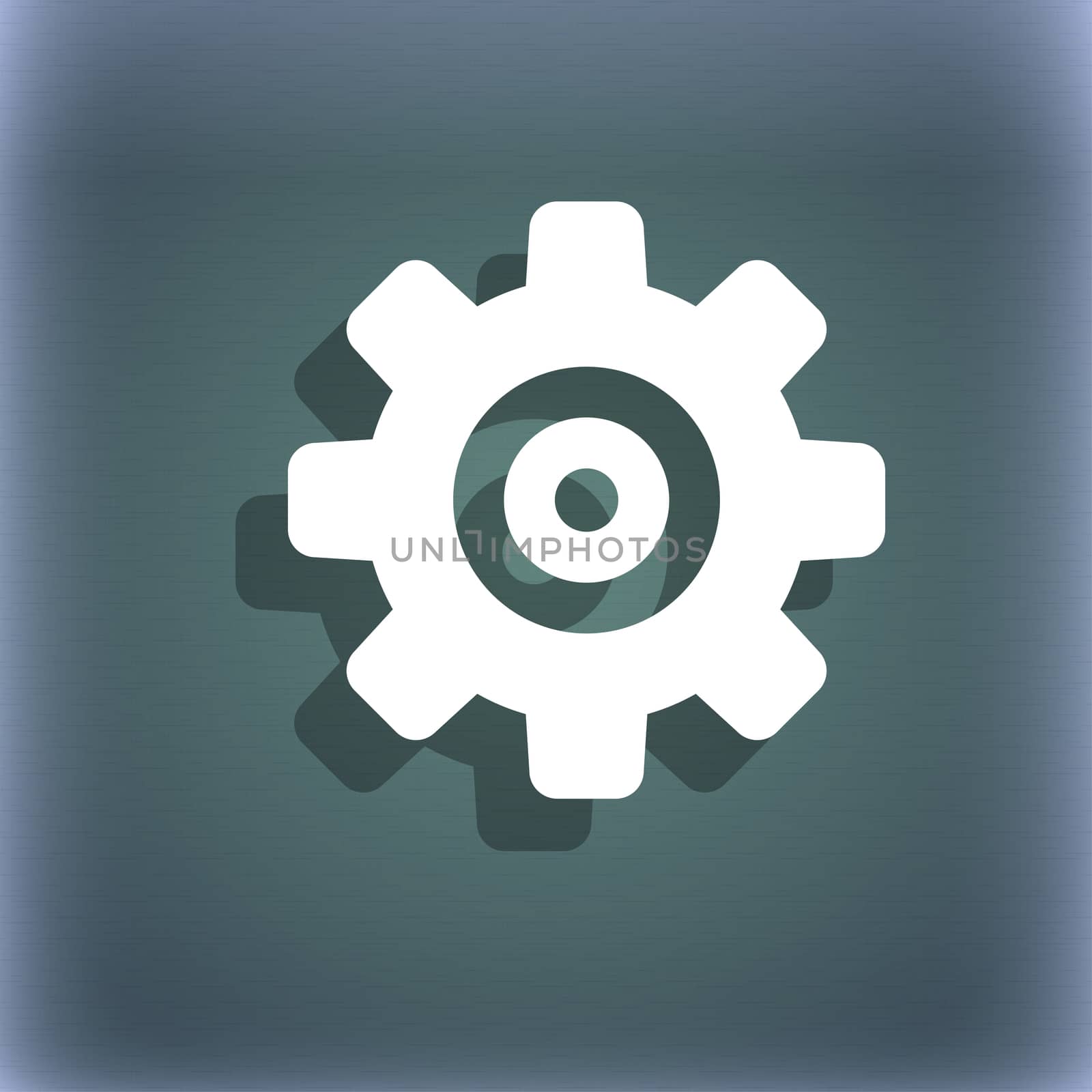 Cog settings, Cogwheel gear mechanism icon symbol on the blue-green abstract background with shadow and space for your text.  by serhii_lohvyniuk