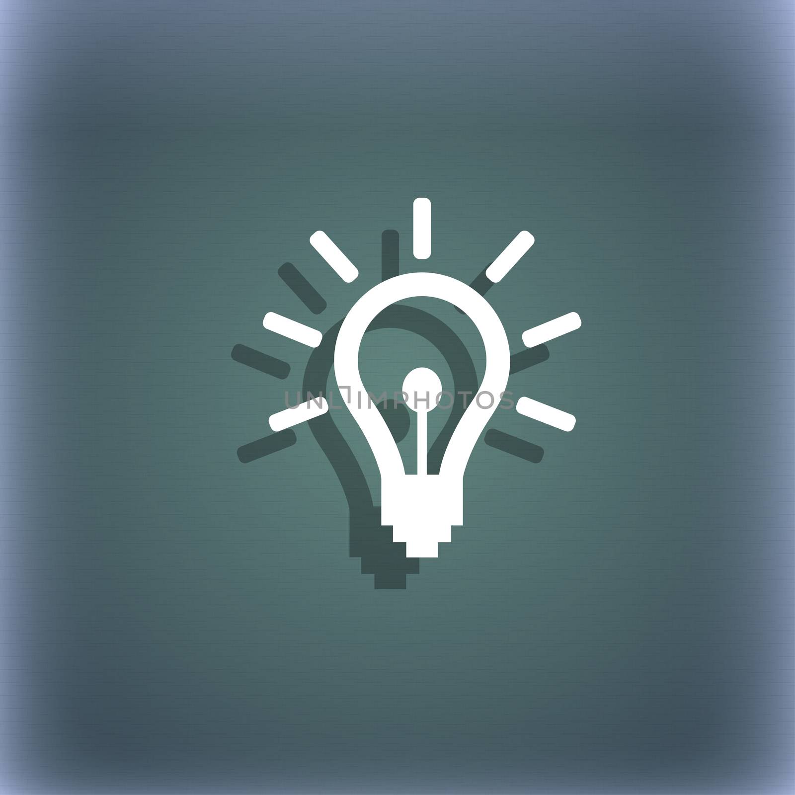 Light bulb icon symbol on the blue-green abstract background with shadow and space for your text. illustration