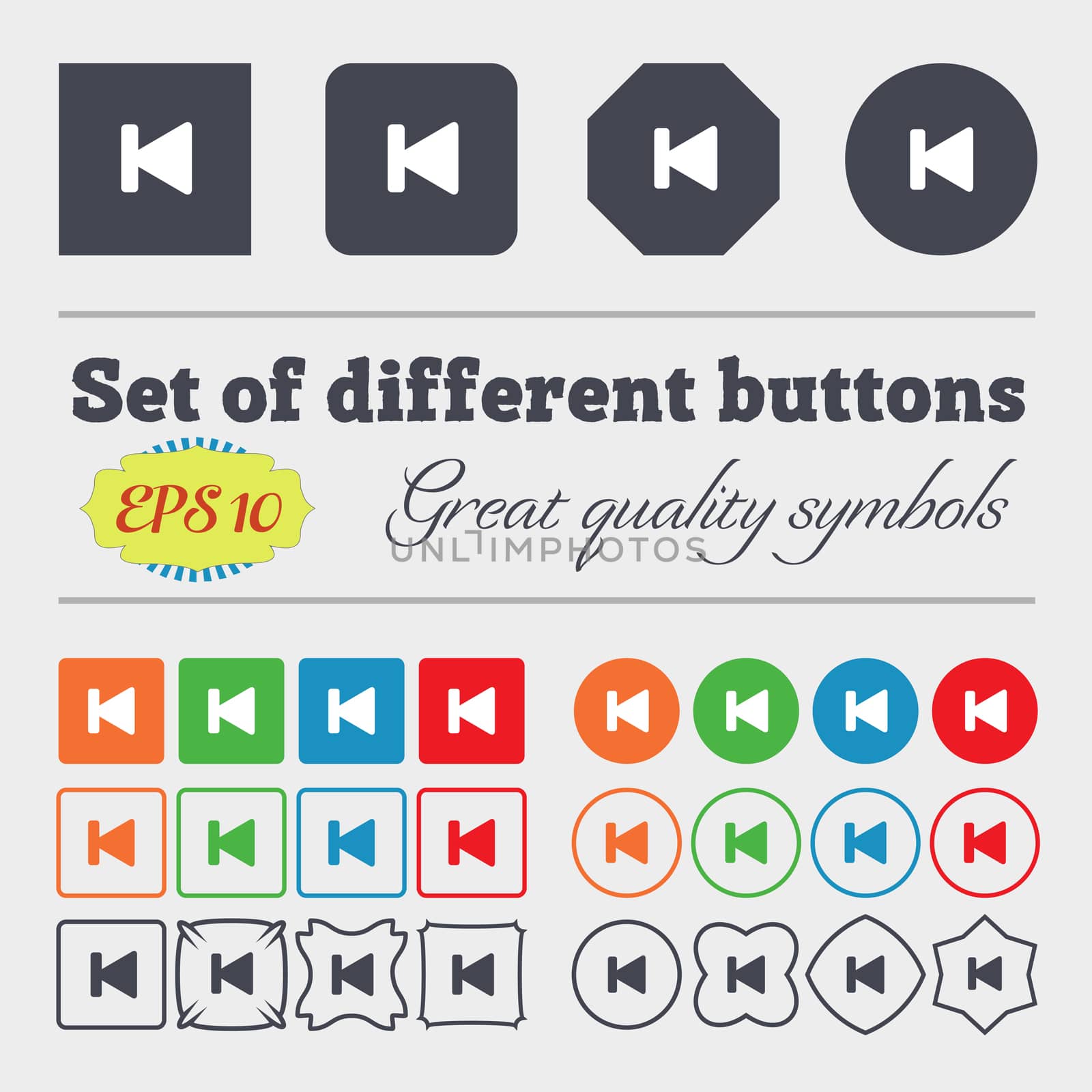 fast backward icon sign Big set of colorful, diverse, high-quality buttons. illustration