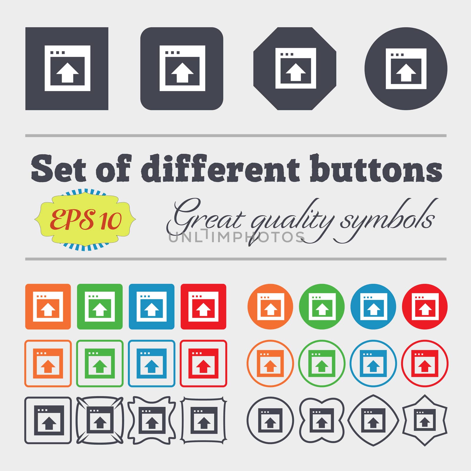 Direction arrow up icon sign Big set of colorful, diverse, high-quality buttons.  by serhii_lohvyniuk