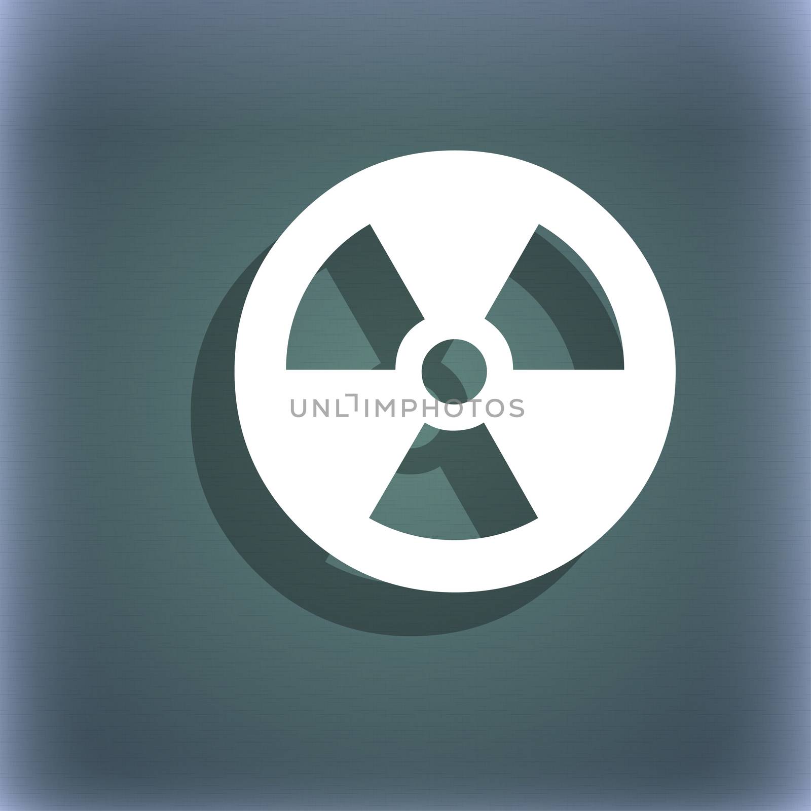radiation icon symbol on the blue-green abstract background with shadow and space for your text.  by serhii_lohvyniuk