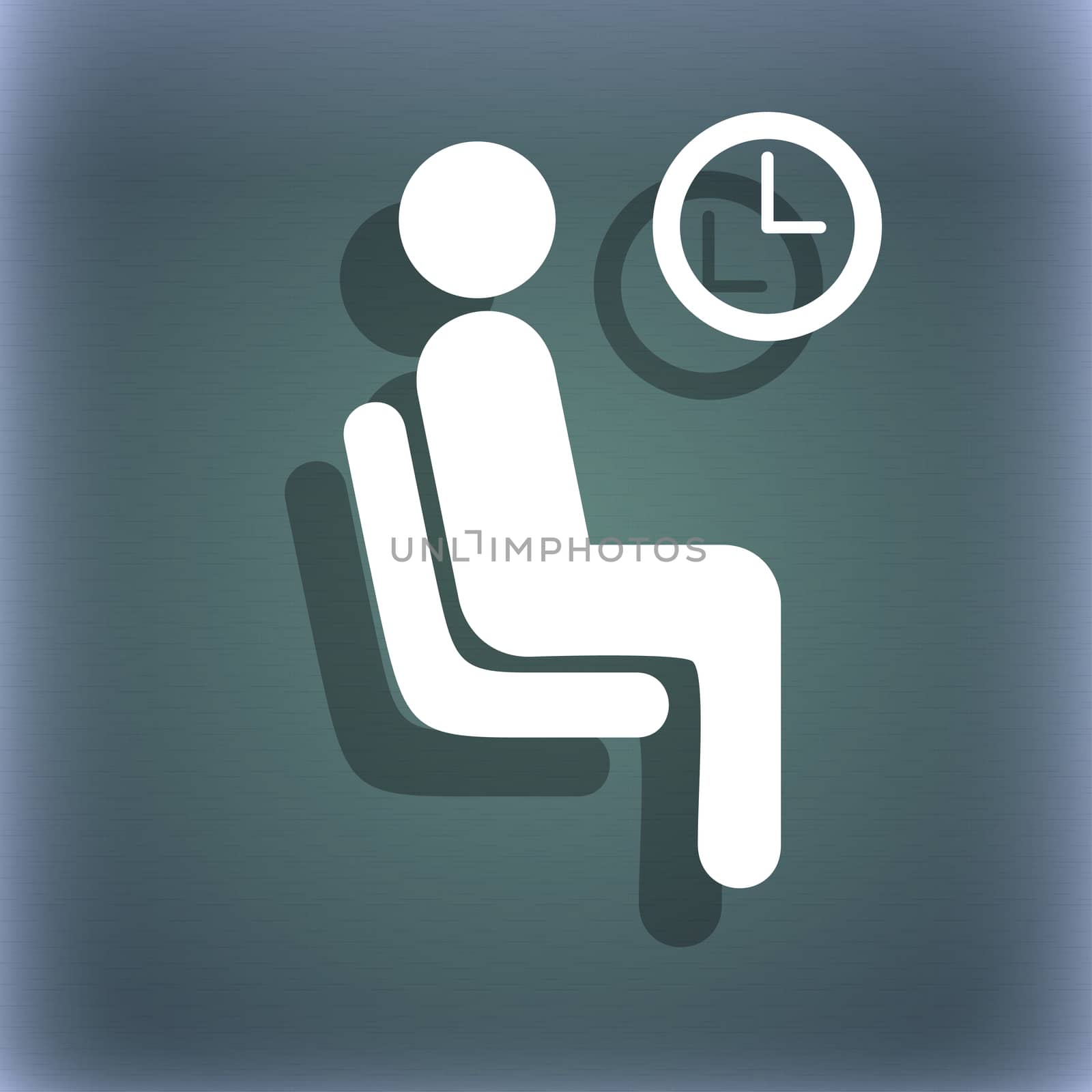 waiting icon symbol on the blue-green abstract background with shadow and space for your text.  by serhii_lohvyniuk
