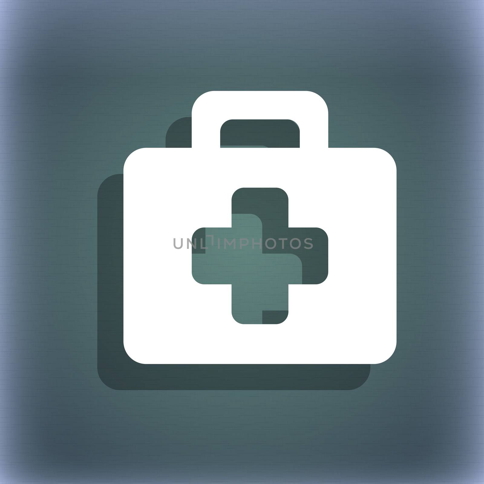 first aid kit icon symbol on the blue-green abstract background with shadow and space for your text.  by serhii_lohvyniuk
