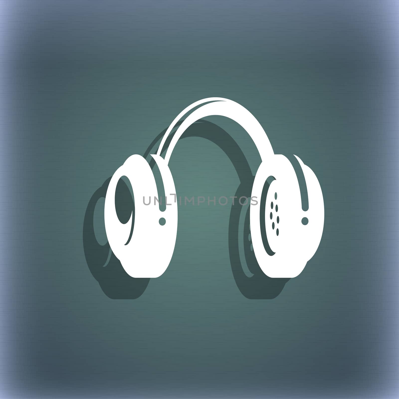 headsets icon symbol on the blue-green abstract background with shadow and space for your text.  by serhii_lohvyniuk