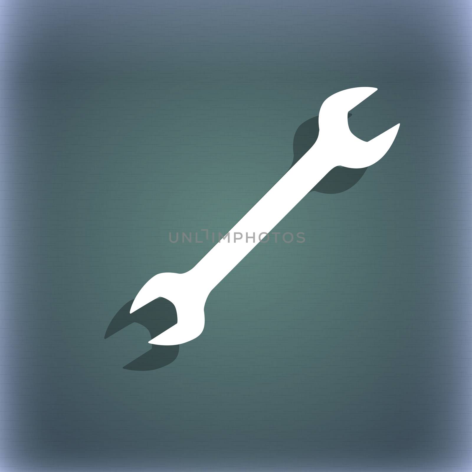 wrench icon symbol on the blue-green abstract background with shadow and space for your text. illustration