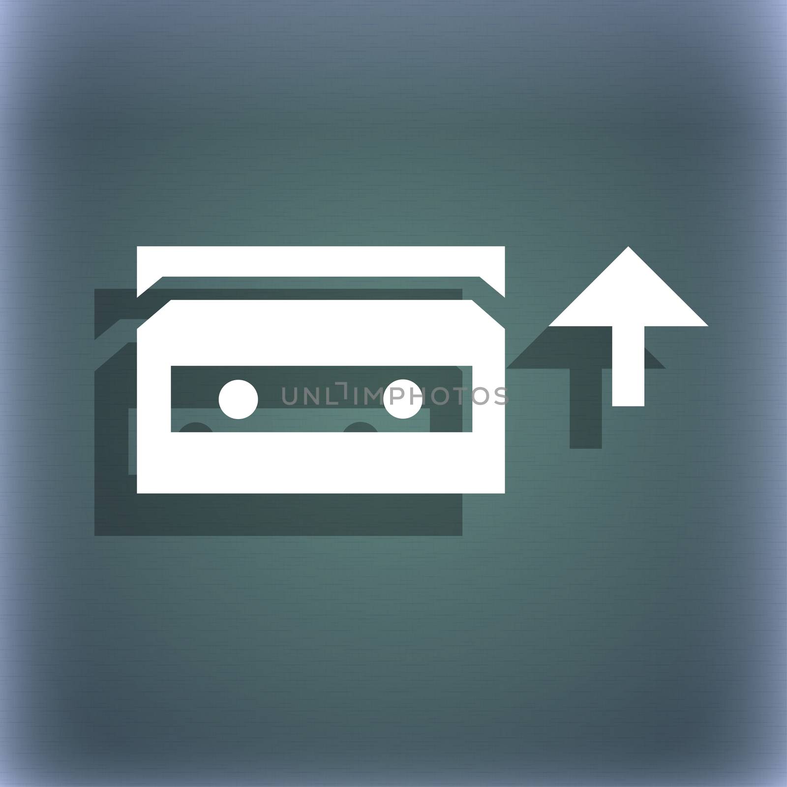 audio cassette icon symbol on the blue-green abstract background with shadow and space for your text. illustration