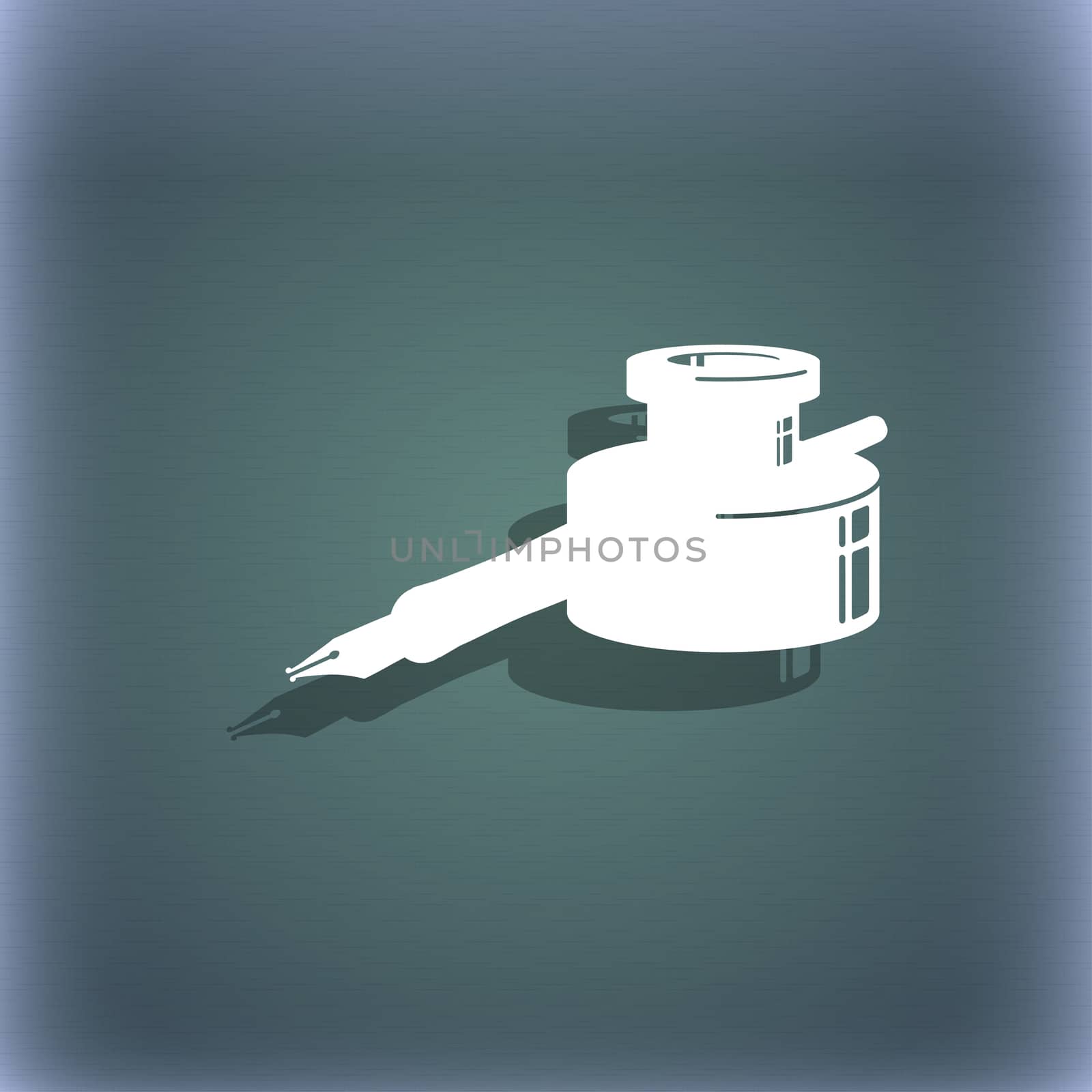 pen and ink icon symbol on the blue-green abstract background with shadow and space for your text.  by serhii_lohvyniuk