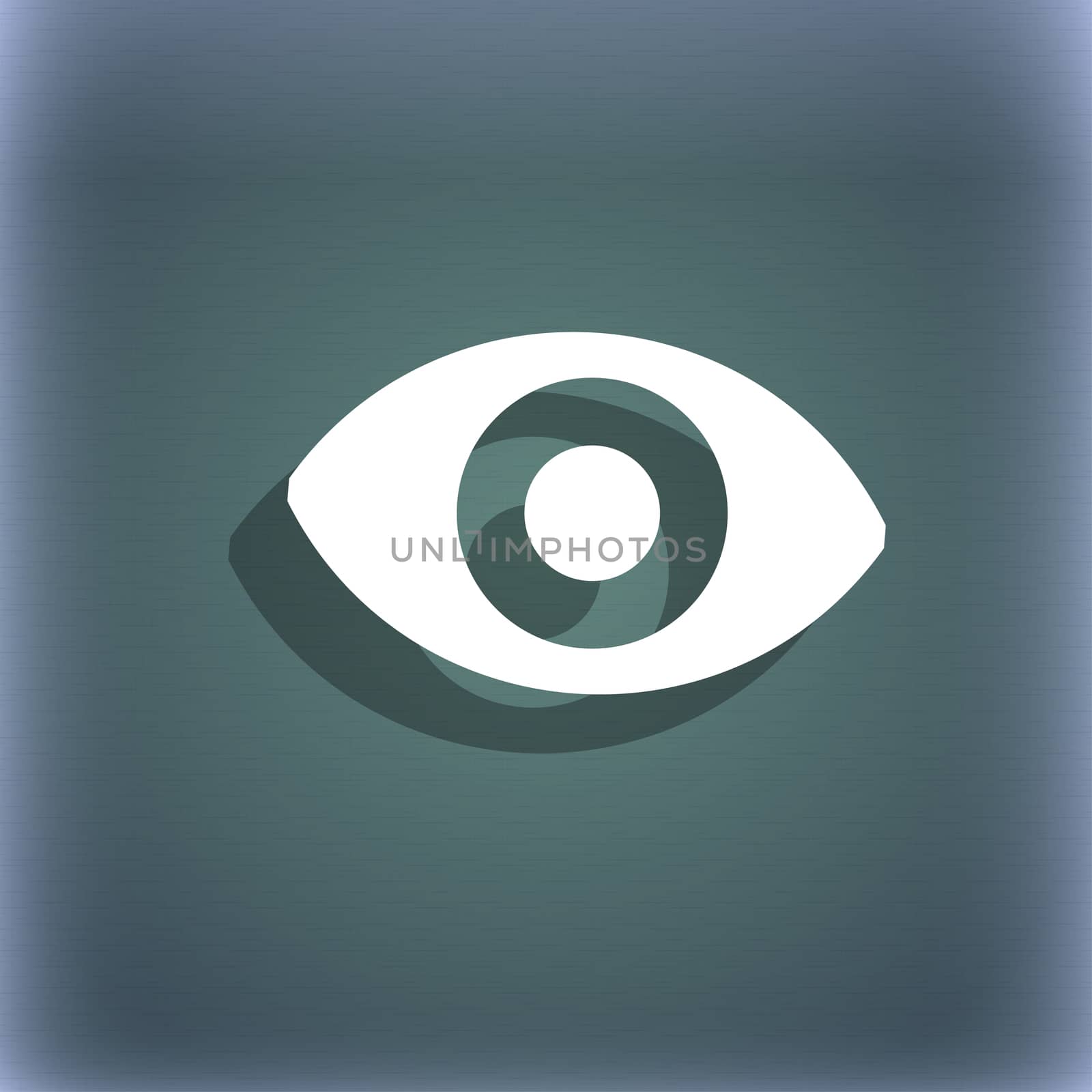 sixth sense, the eye icon symbol on the blue-green abstract background with shadow and space for your text.  by serhii_lohvyniuk
