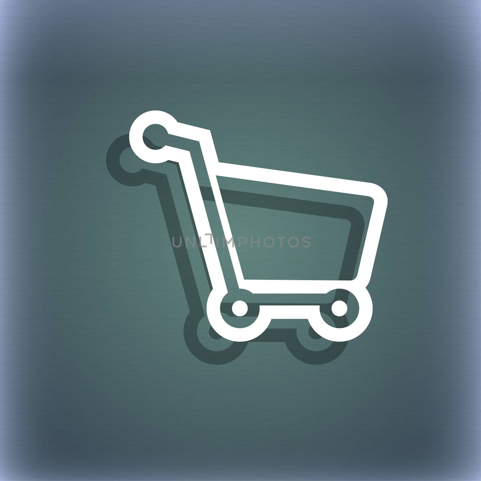 Shopping cart icon symbol on the blue-green abstract background with shadow and space for your text.  by serhii_lohvyniuk