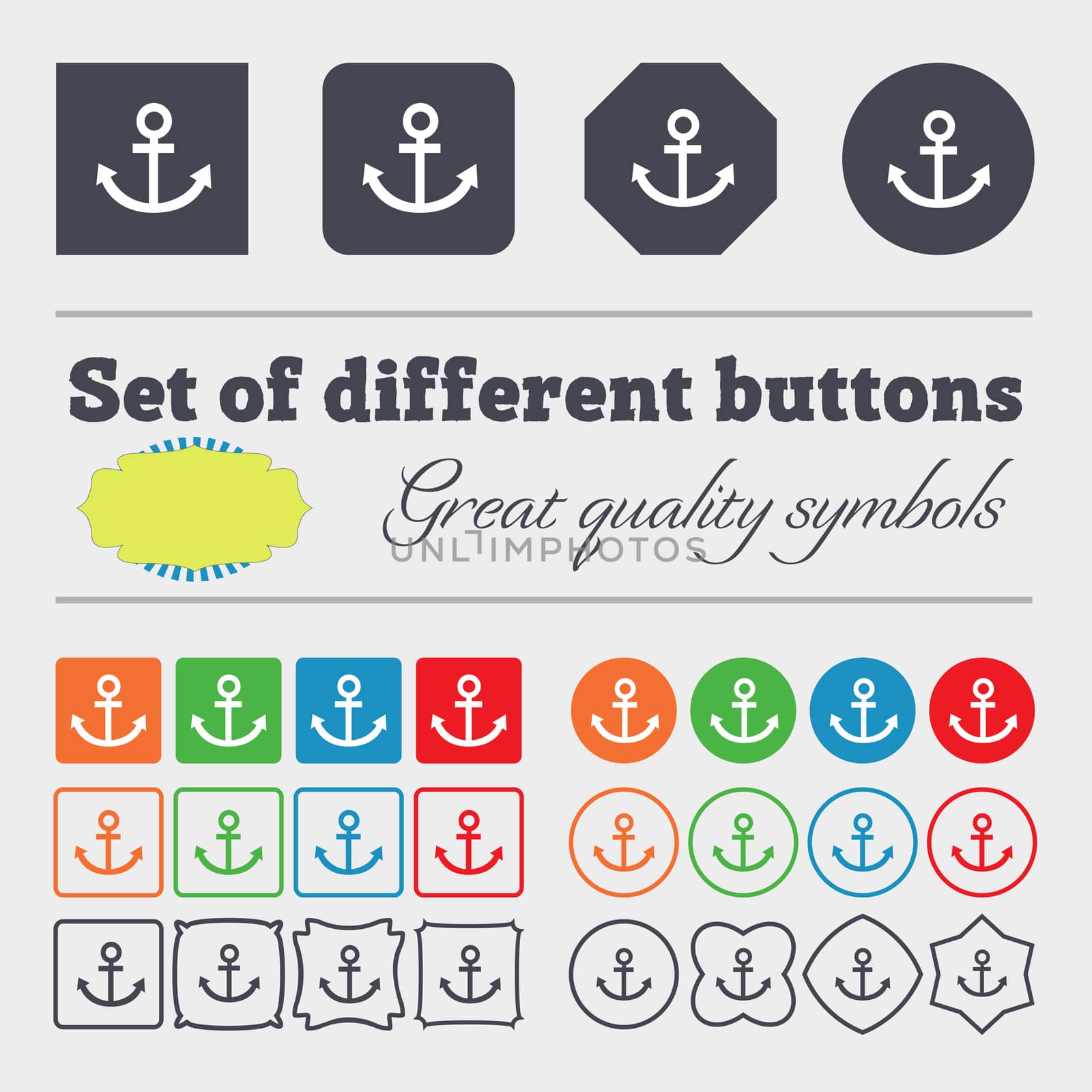 Anchor icon. Big set of colorful, diverse, high-quality buttons. illustration