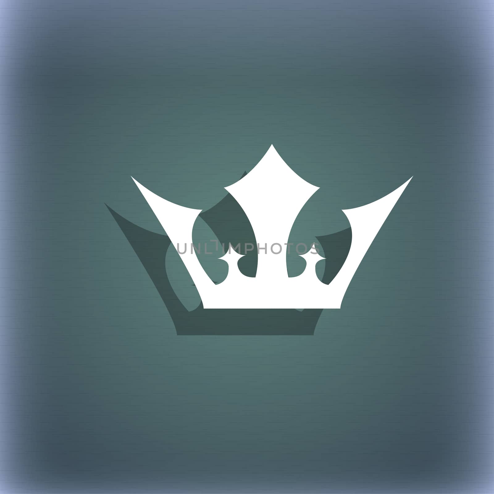 Crown icon symbol on the blue-green abstract background with shadow and space for your text.  by serhii_lohvyniuk