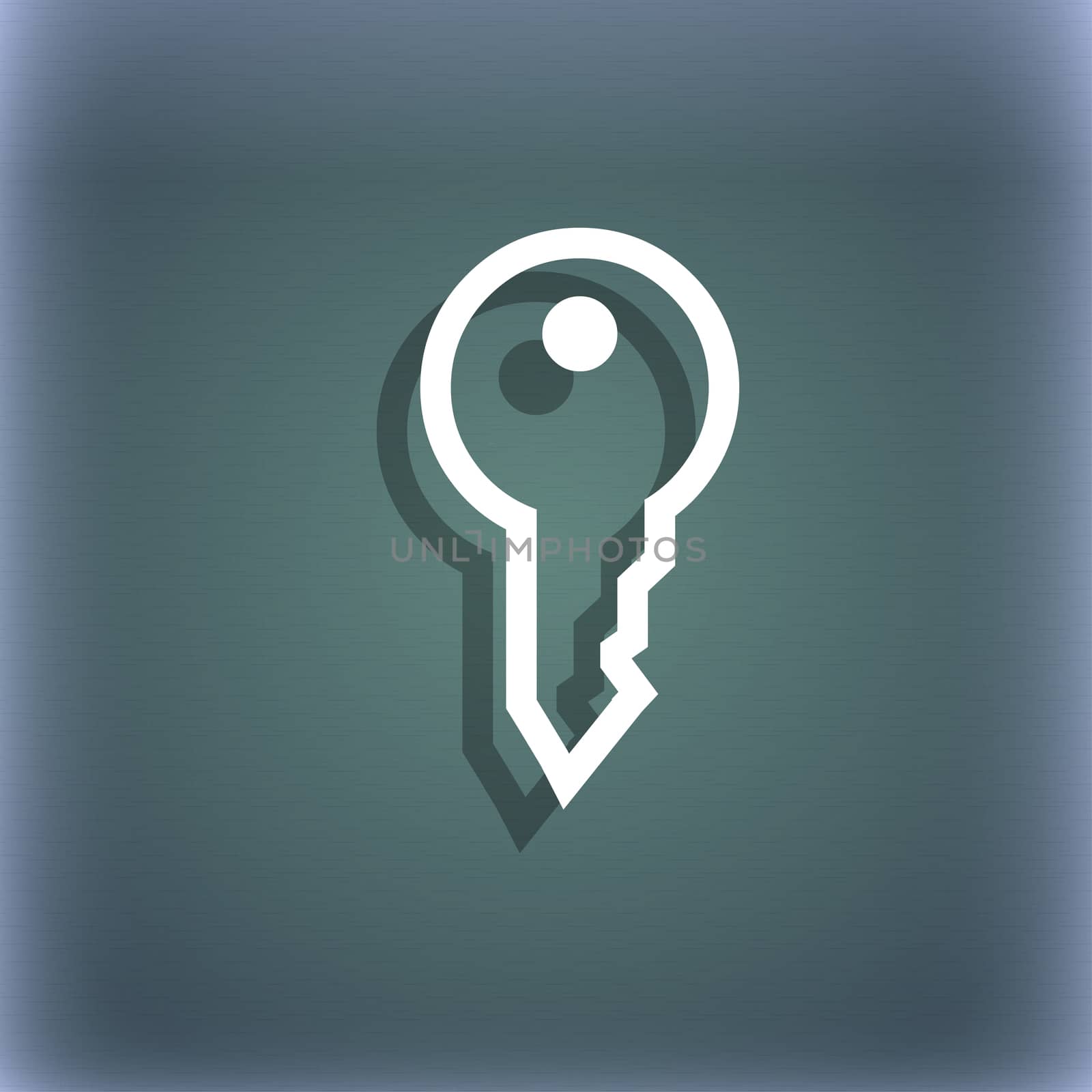 Key icon symbol on the blue-green abstract background with shadow and space for your text.  by serhii_lohvyniuk