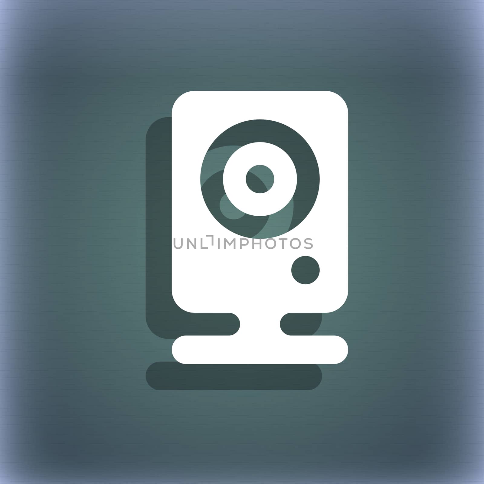 Web cam icon symbol on the blue-green abstract background with shadow and space for your text.  by serhii_lohvyniuk