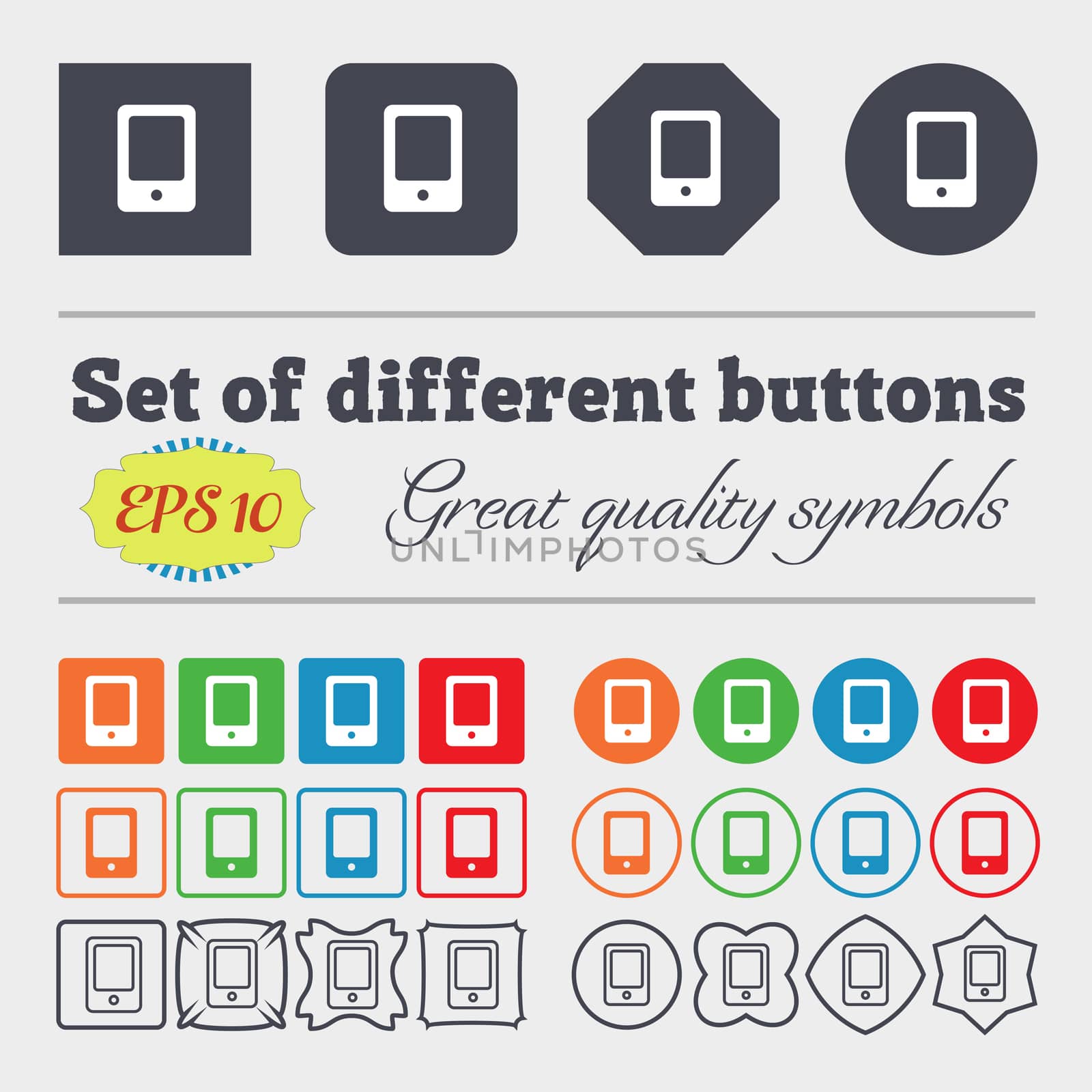 Tablet icon sign. Big set of colorful, diverse, high-quality buttons. illustration