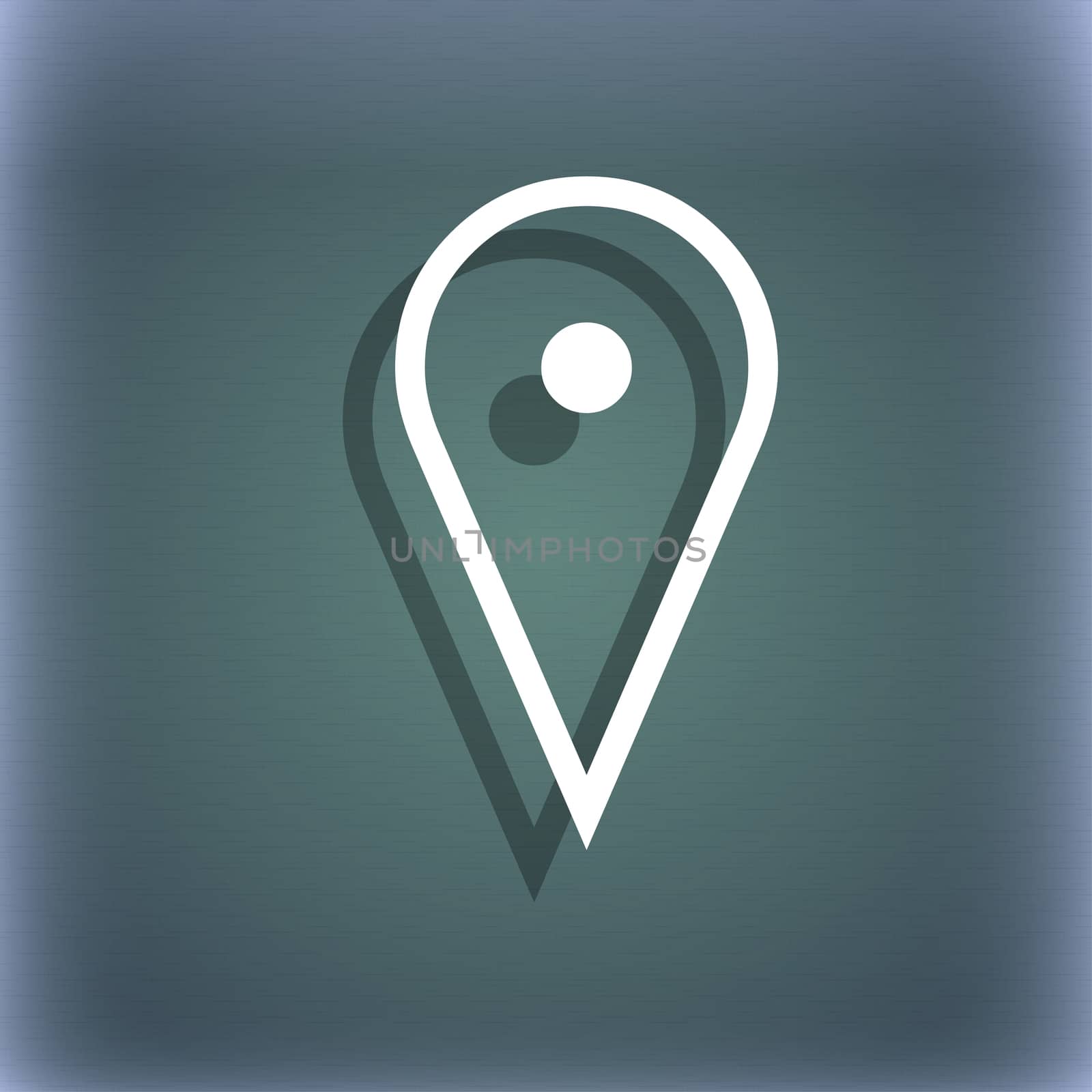 map poiner icon symbol on the blue-green abstract background with shadow and space for your text.  by serhii_lohvyniuk