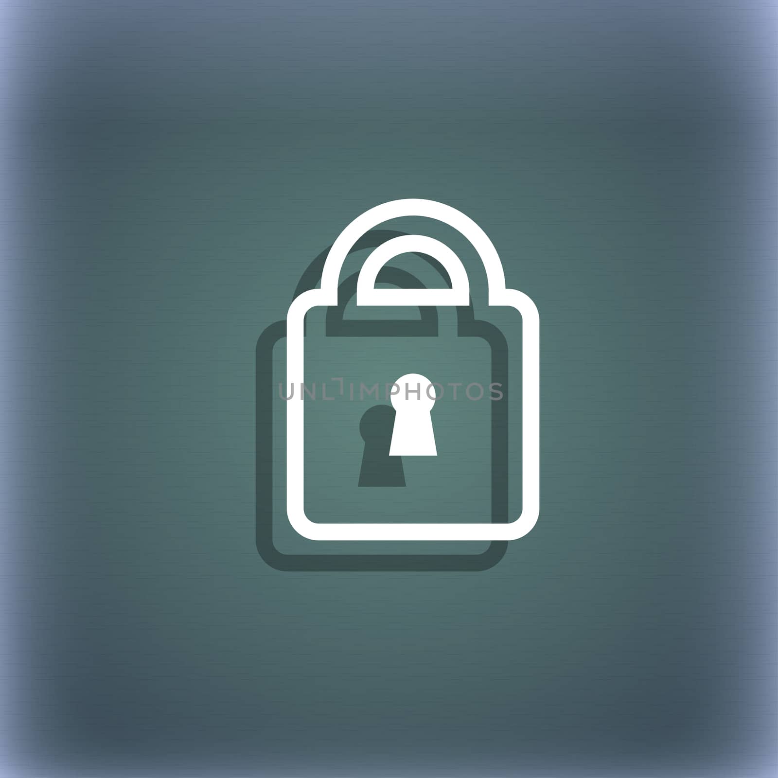 Lock icon symbol on the blue-green abstract background with shadow and space for your text. illustration