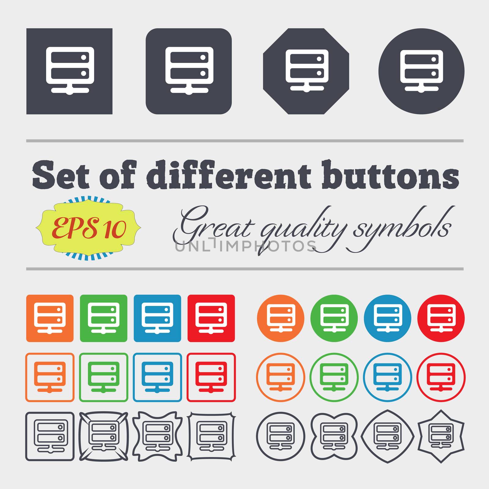 Server icon sign. Big set of colorful, diverse, high-quality buttons. illustration