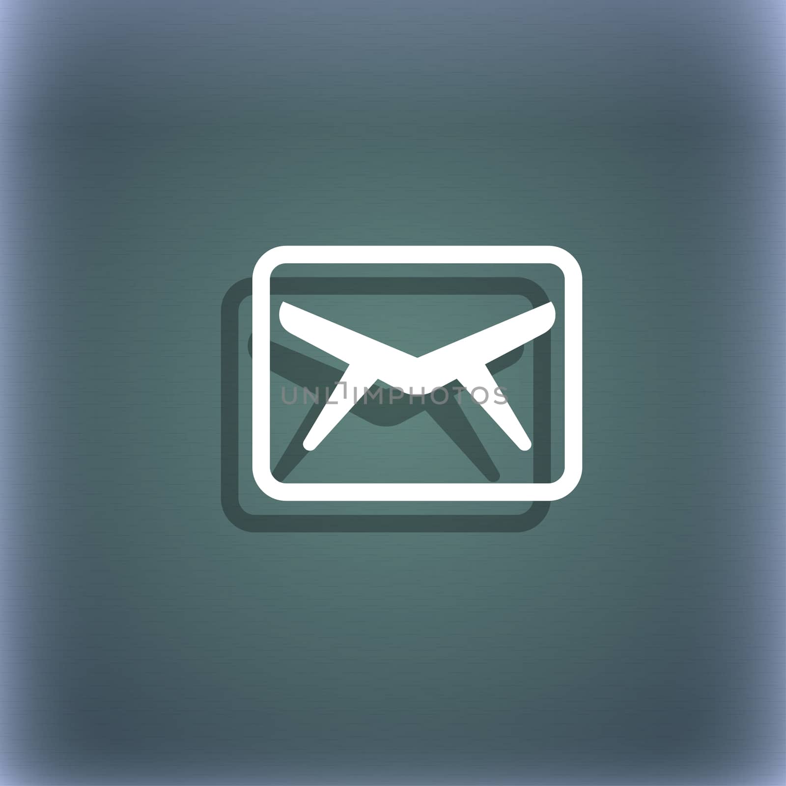 Mail, Envelope, Message icon symbol on the blue-green abstract background with shadow and space for your text.  by serhii_lohvyniuk