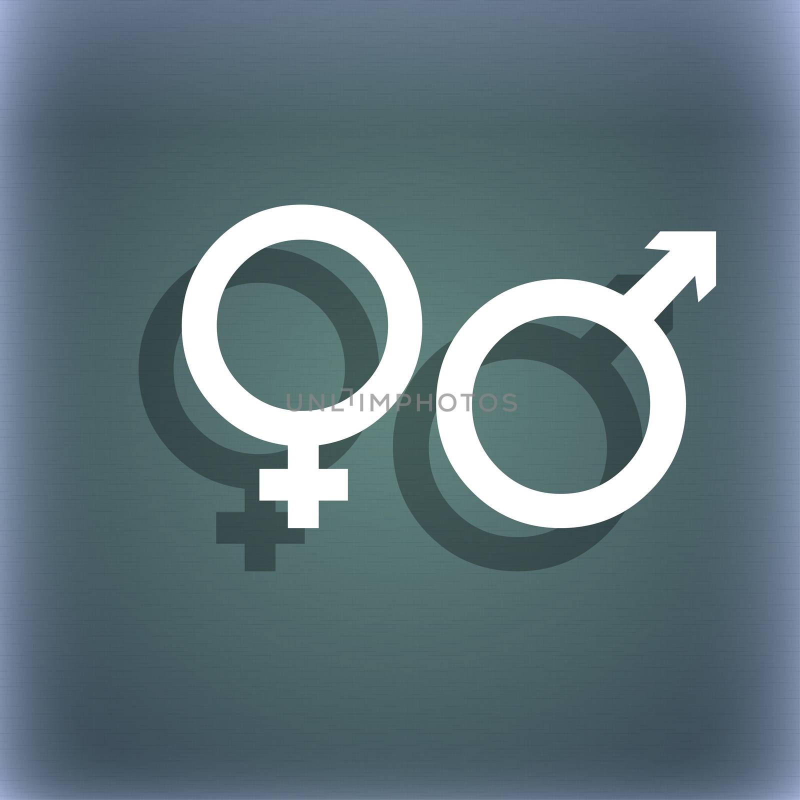 male and female icon symbol on the blue-green abstract background with shadow and space for your text. illustration
