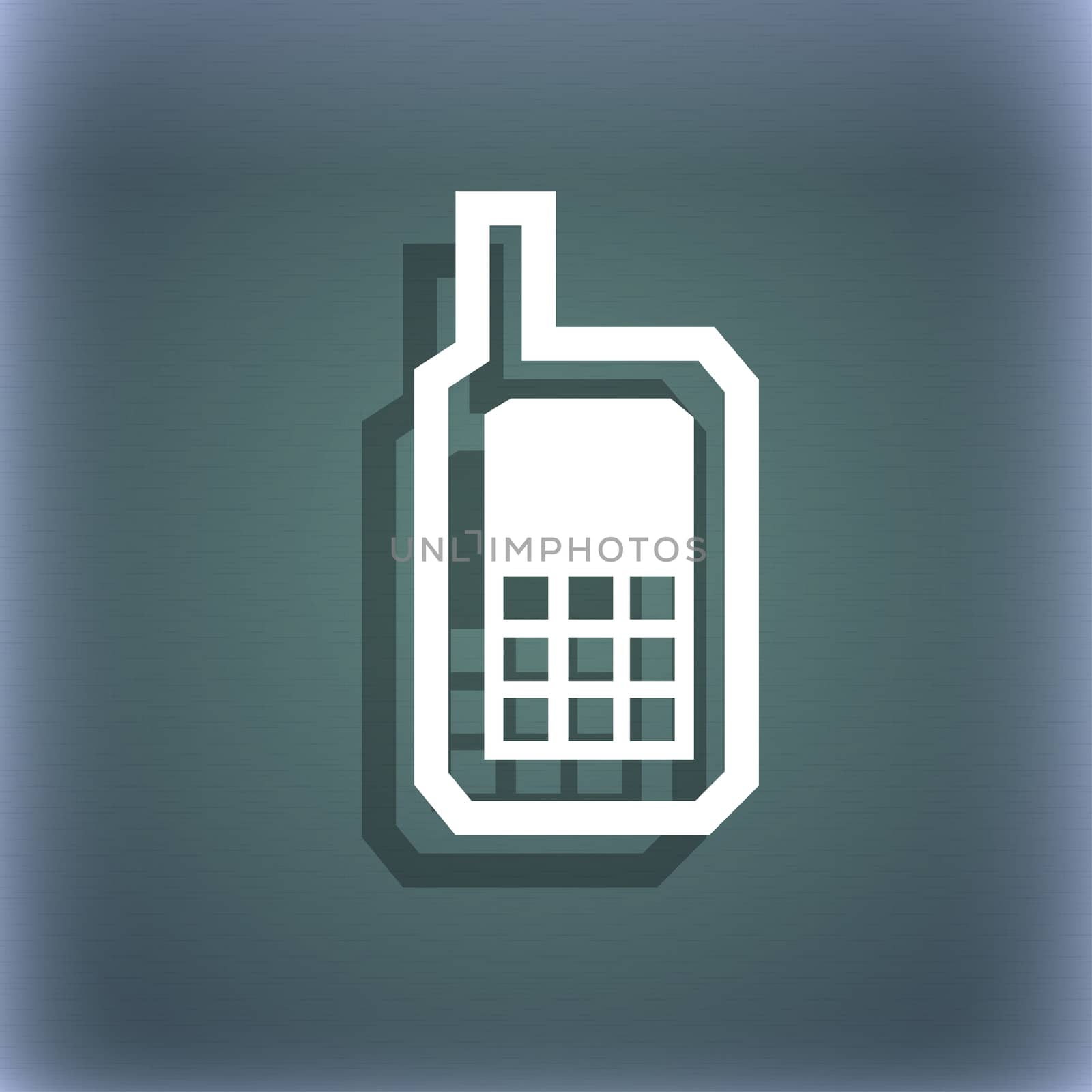 Mobile phone icon symbol on the blue-green abstract background with shadow and space for your text. illustration