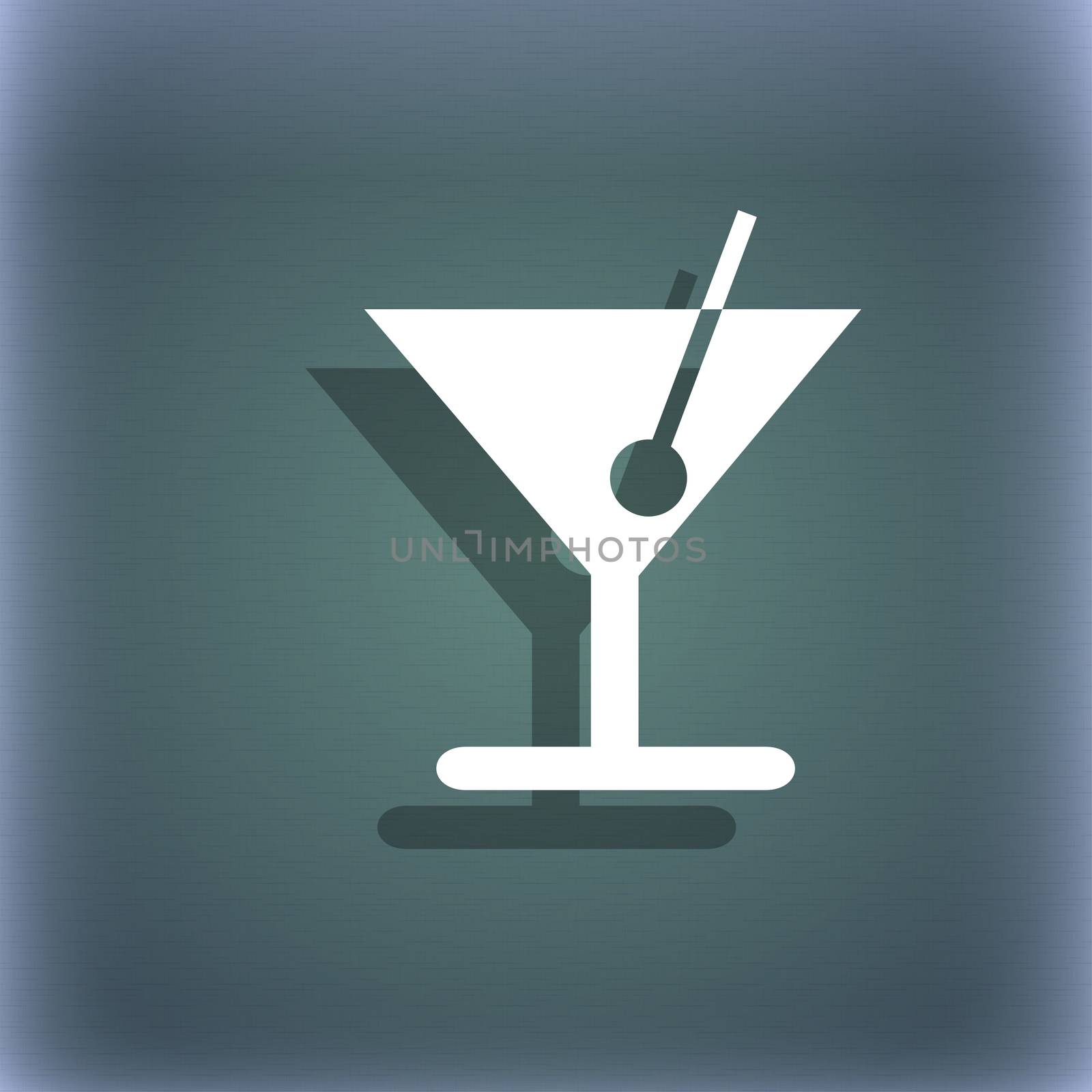 cocktail icon symbol on the blue-green abstract background with shadow and space for your text.  by serhii_lohvyniuk