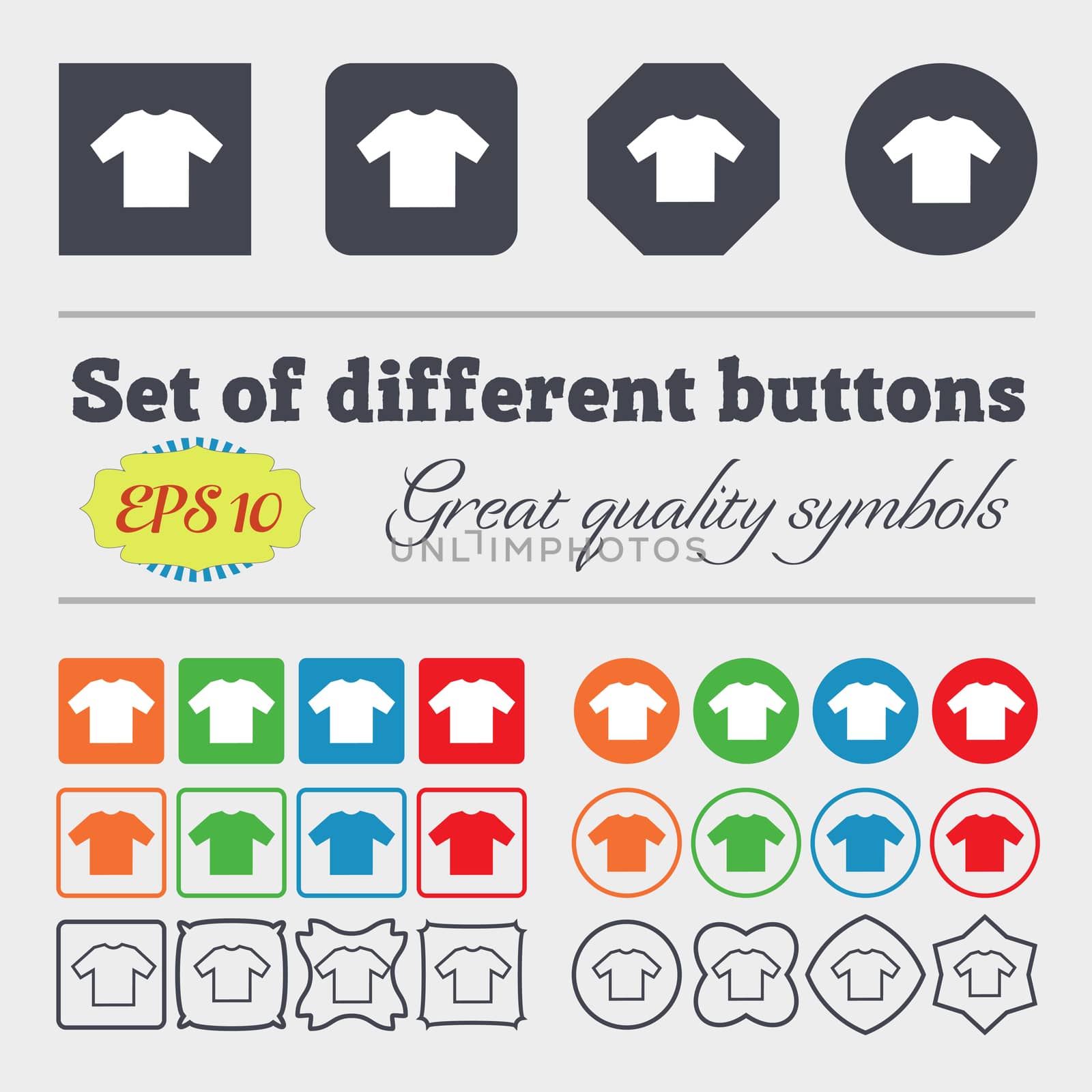 t-shirt icon sign. Big set of colorful, diverse, high-quality buttons.  by serhii_lohvyniuk