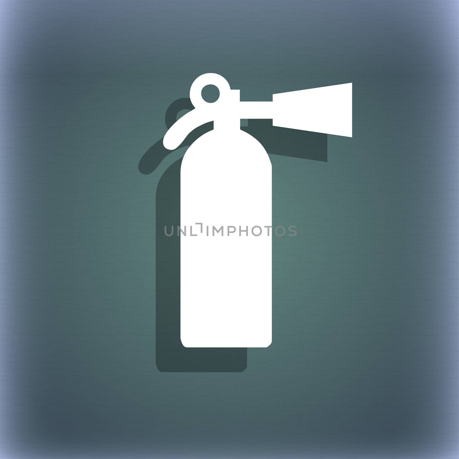 extinguisher icon symbol on the blue-green abstract background with shadow and space for your text. illustration