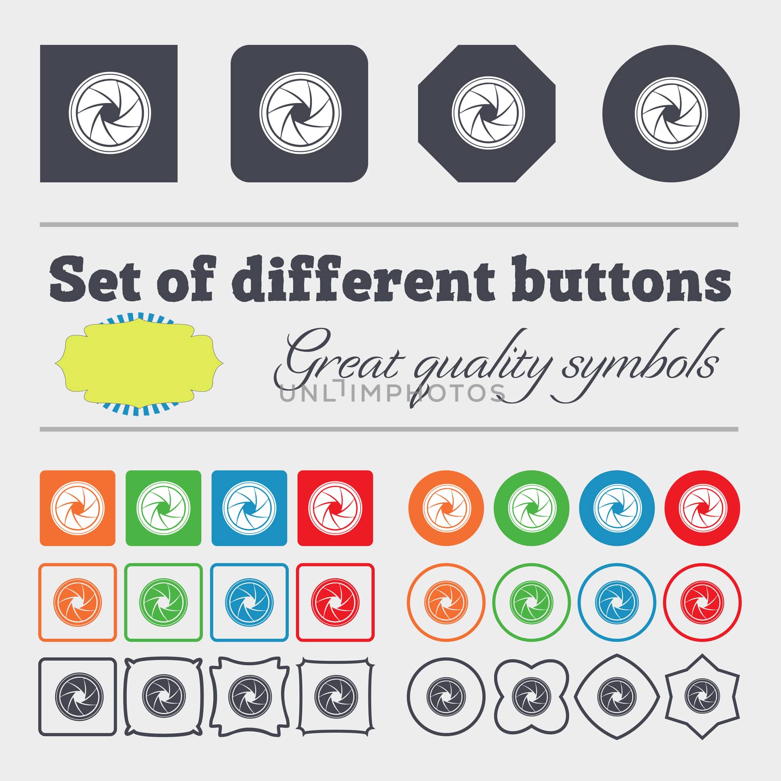 diaphragm icon. Aperture sign. Big set of colorful, diverse, high-quality buttons.  by serhii_lohvyniuk
