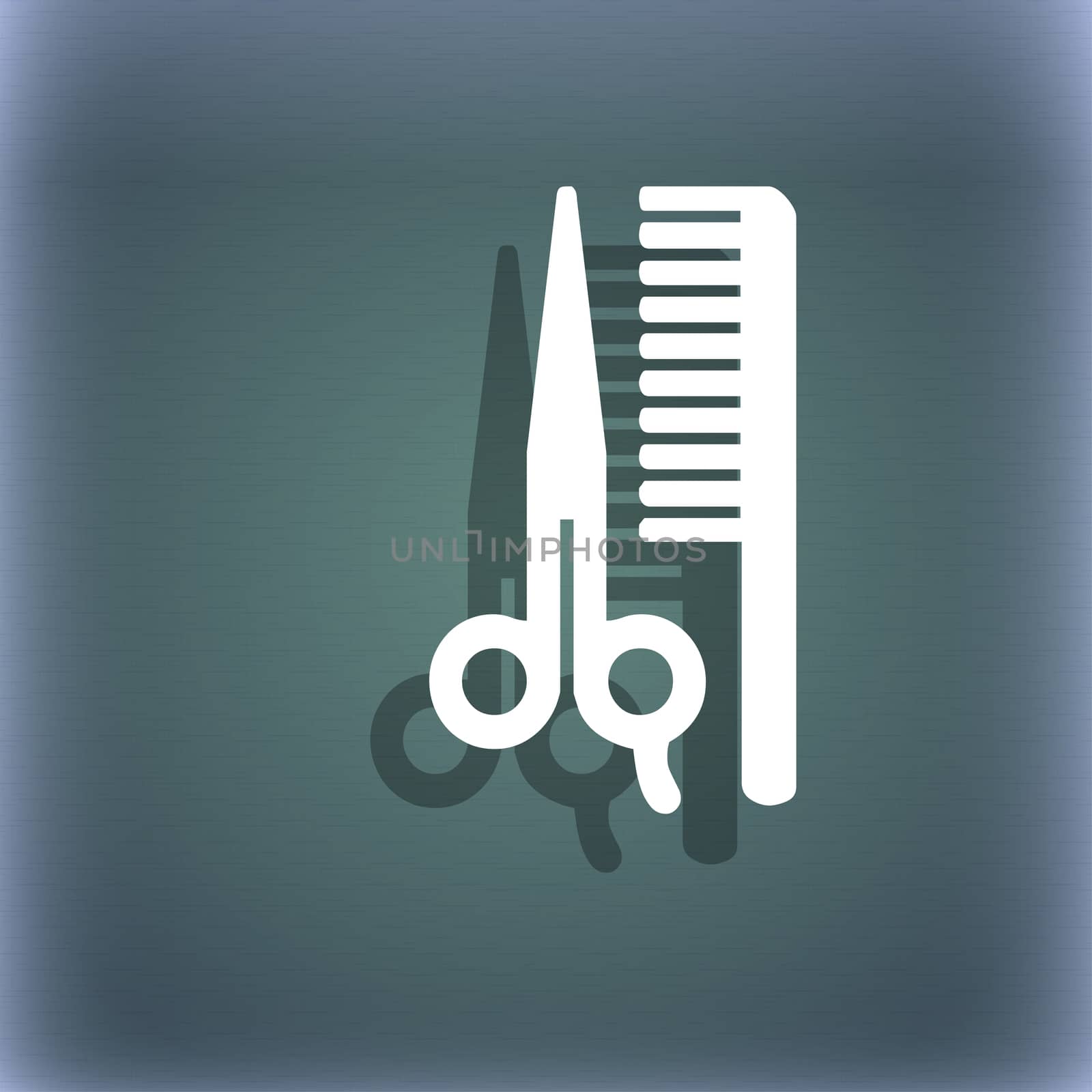 hair icon symbol on the blue-green abstract background with shadow and space for your text.  by serhii_lohvyniuk