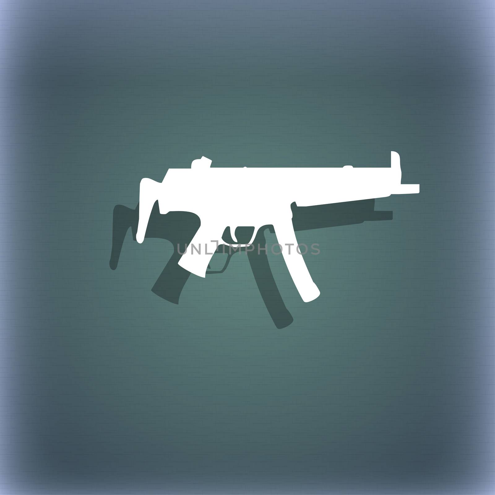  machine gun icon symbol on the blue-green abstract background with shadow and space for your text.  by serhii_lohvyniuk