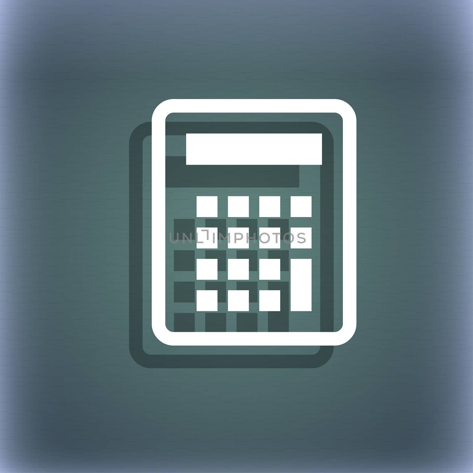 Calculator icon symbol on the blue-green abstract background with shadow and space for your text. illustration